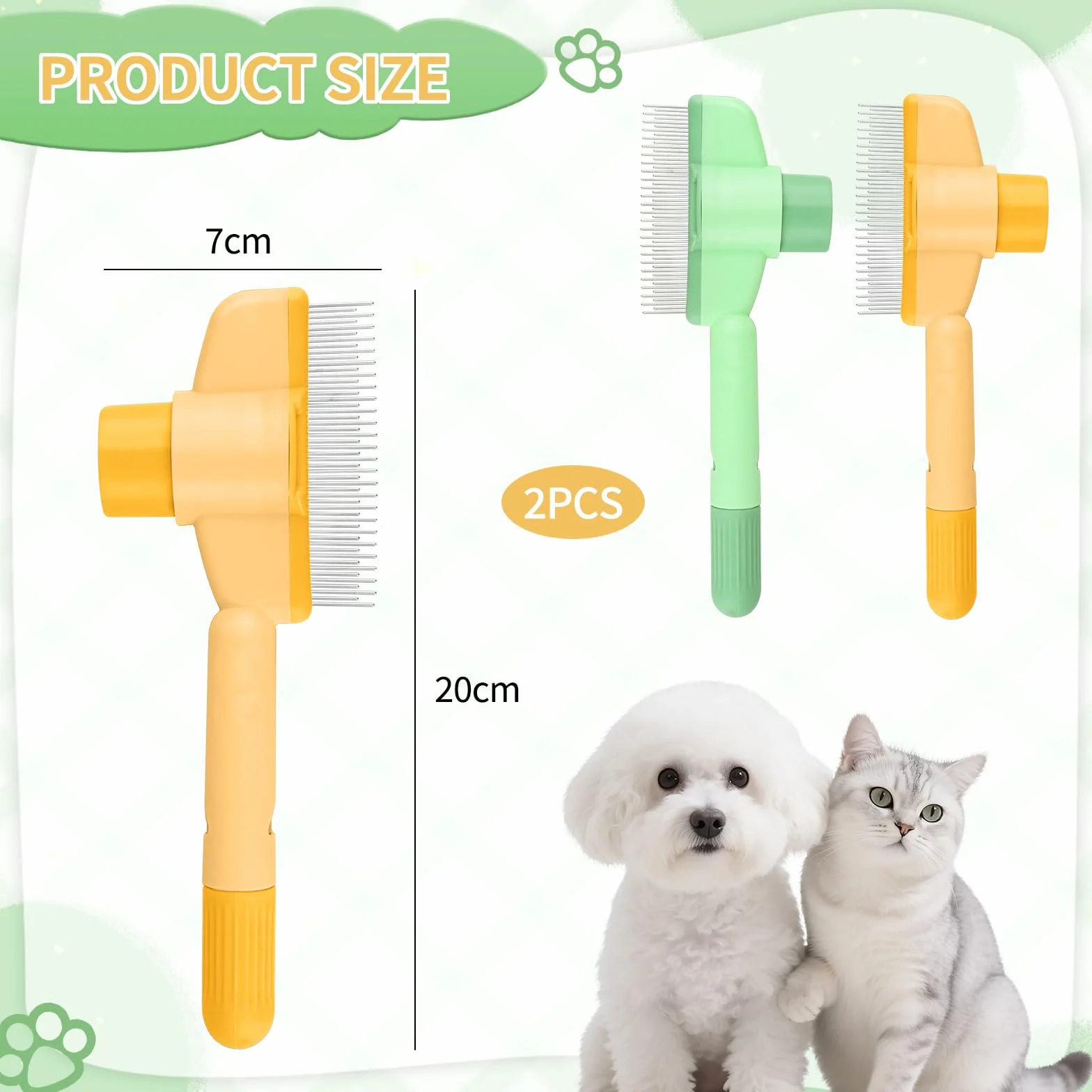 Brosse Chat Autonettoyant Peigne à Puces pour Animaux Compagnie Poil Long Court avec Bouton Déverrouillage