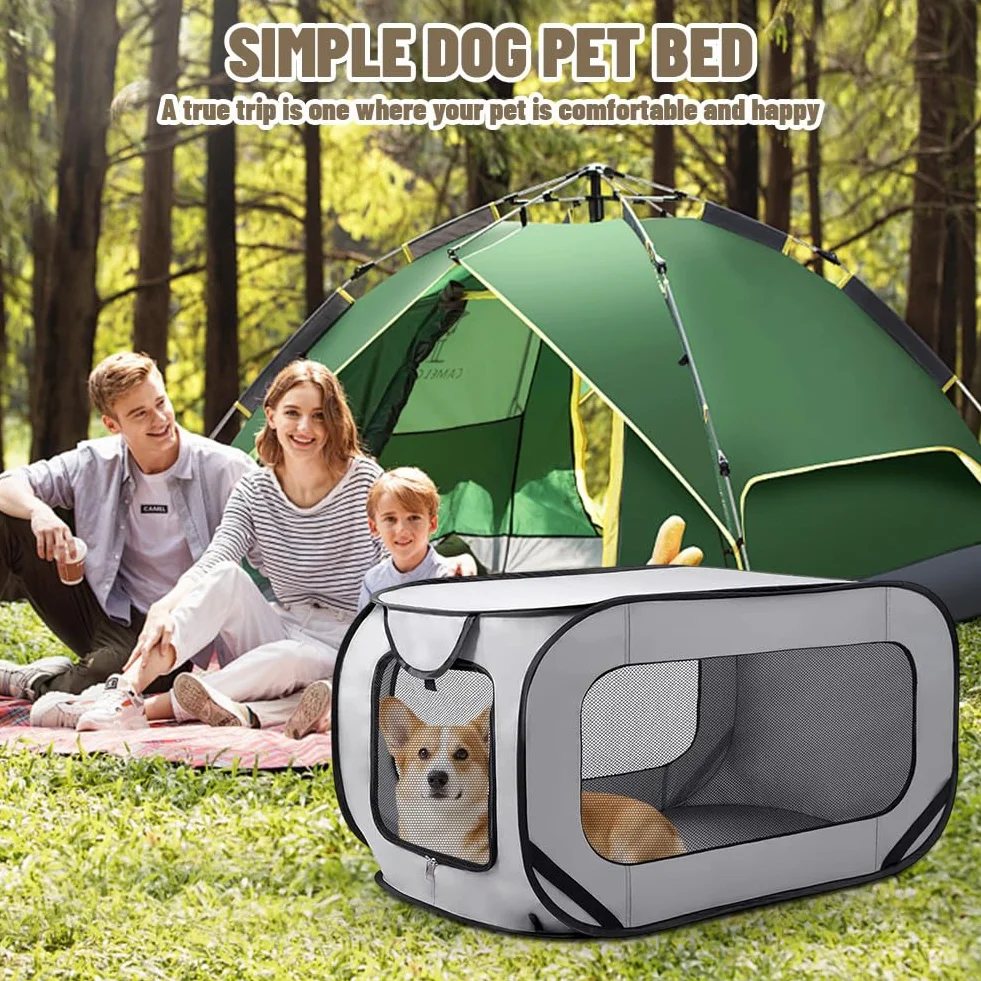 Cage de transport pliable pour chat et chien - En tissu Oxford - Double porte - Boîte de transport pop-up - Portable - 94 x 53 x 53 cm - Gris