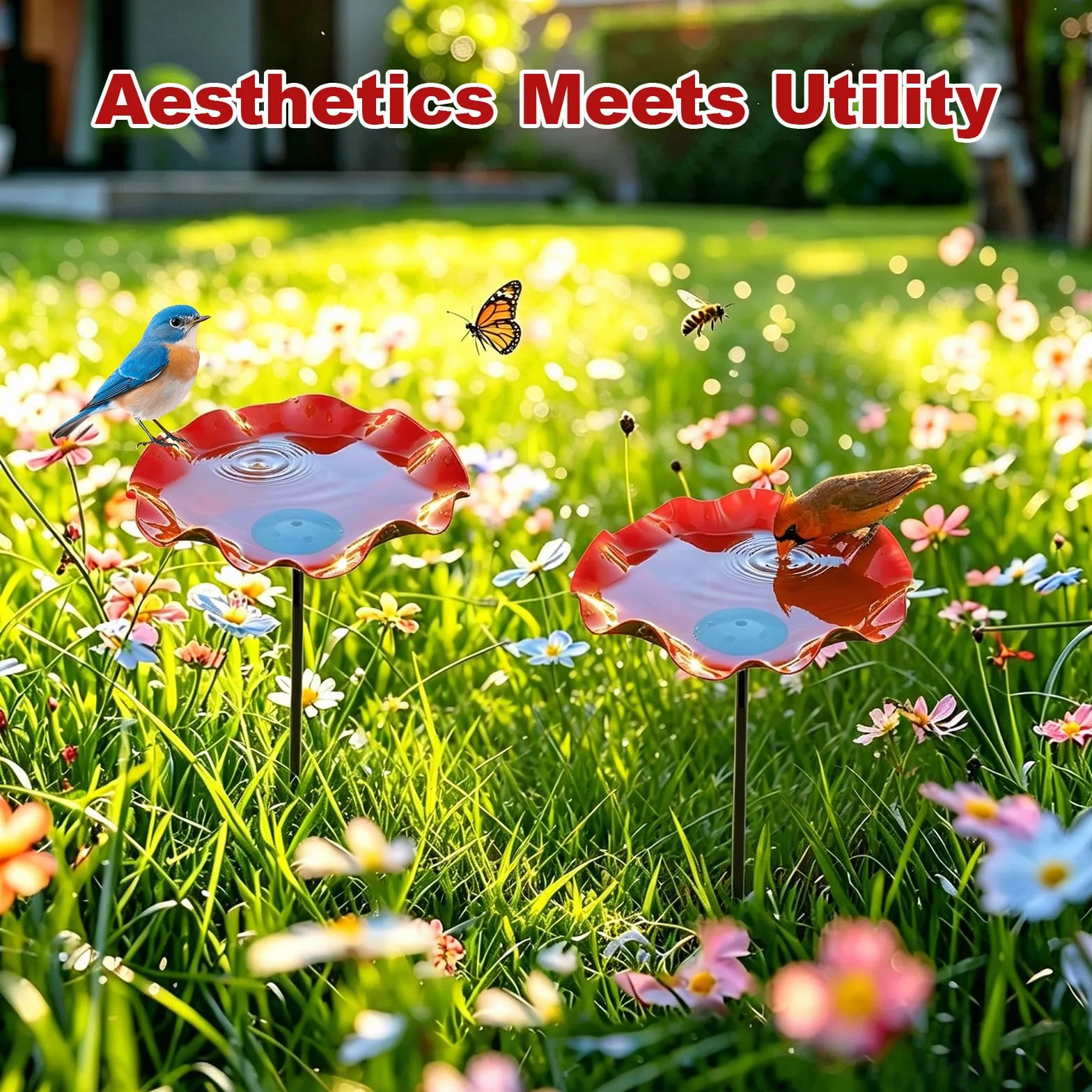 Abreuvoir à Oiseaux en Métal Motif Floral, Mangeoire d'Extérieur pour Jardin