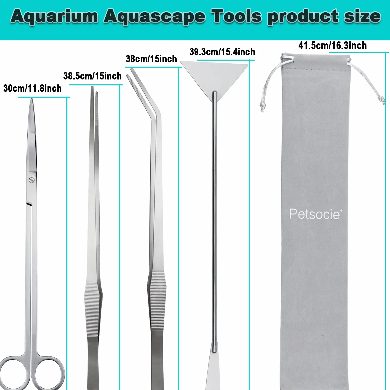 Kit d'outils pour aquarium Aquascape 38,1 cm acier inoxydable 4 en 1 antirouille pinces ciseaux spatules grattoirs