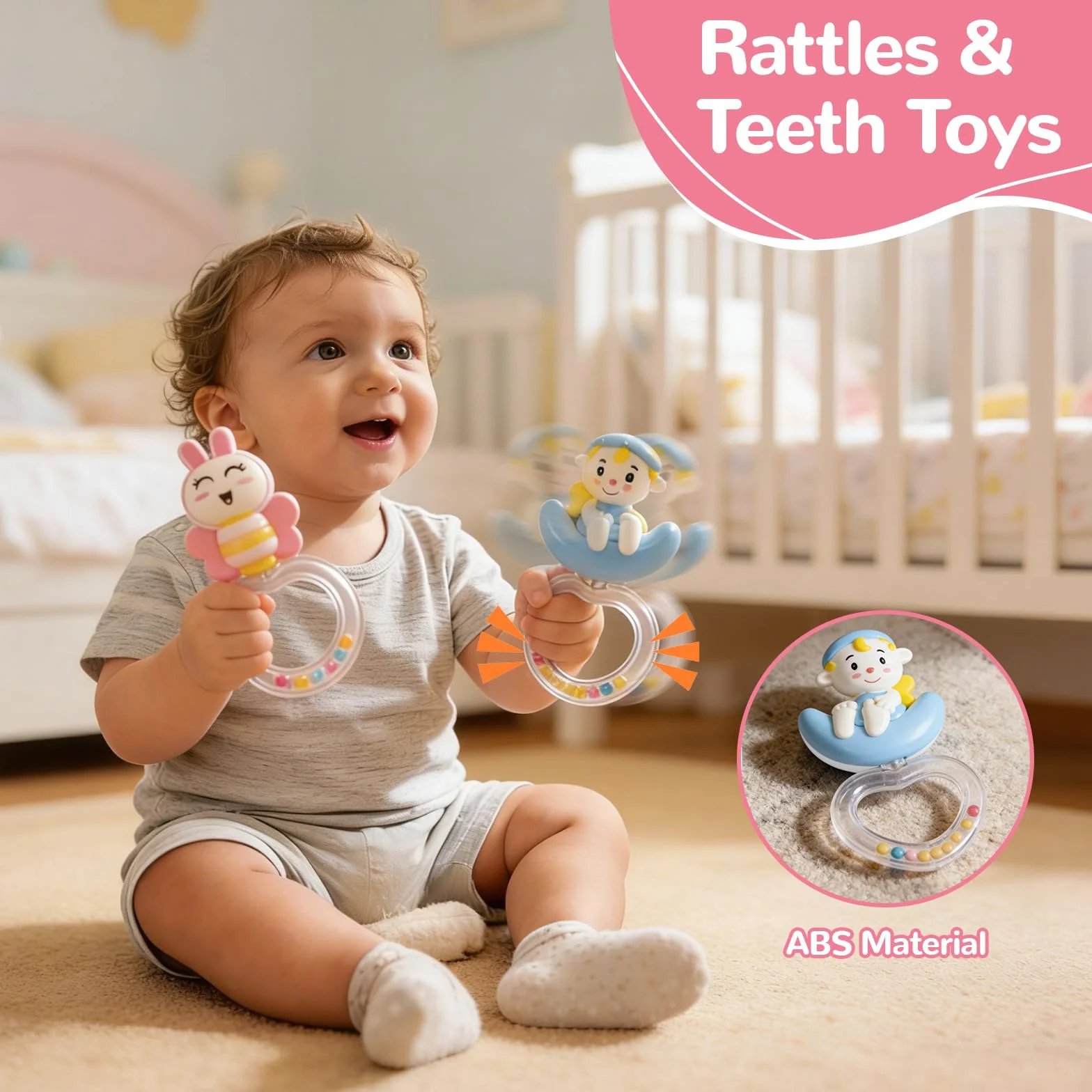 Mobile Musical Lit Bébé avec Veilleuse et Projecteur, 150 Berceuses, Hochets Rotatifs, Boîte à Musique, Télécommande