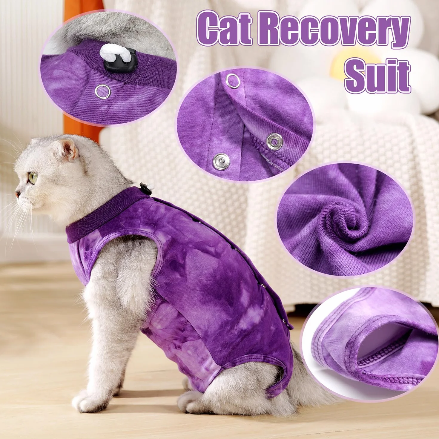 Combinaison Anti Léchage pour Chat Femelle Mâle après Stérilisation - Alternative au Collier de Récupération