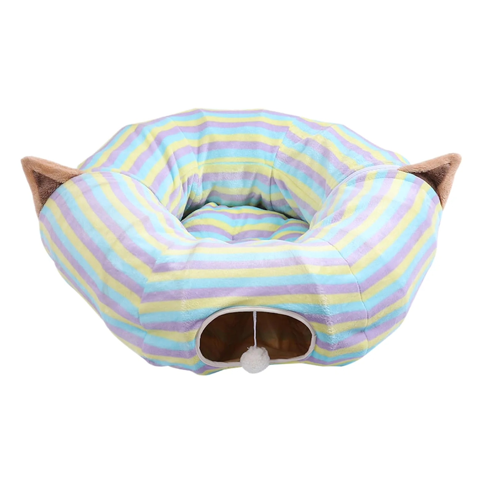 Tunnel pour Chat Grand Jouet en Forme De Maison Pliable avec Puzzle | Tube De Pour Chat À Rayures Colorées Pour Chaton, Animal De Compagnie, Anniversaire, Fête De Noël, Petits Animaux, Chasse