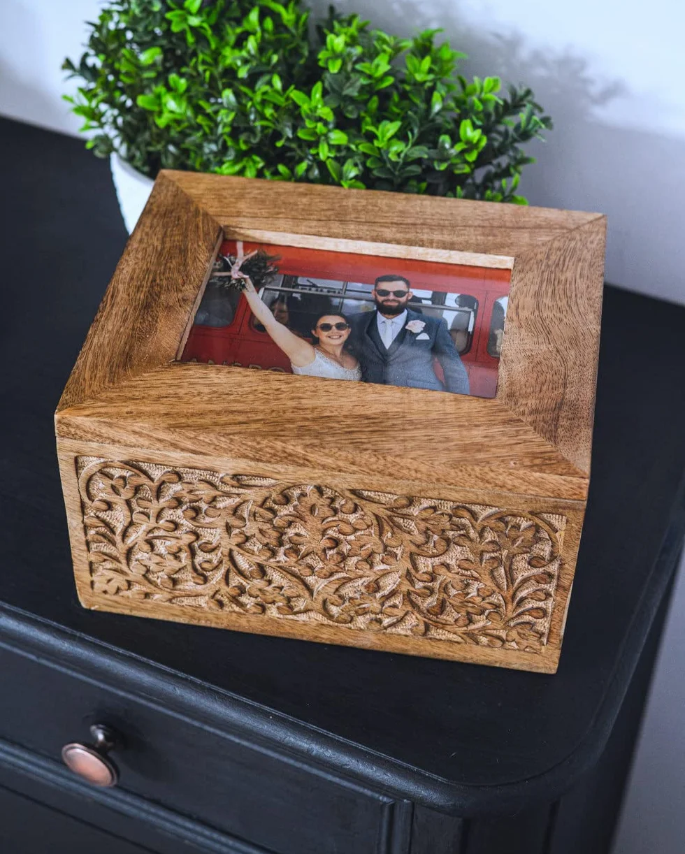 Grande boîte souvenir en bois avec cadre photo intégré