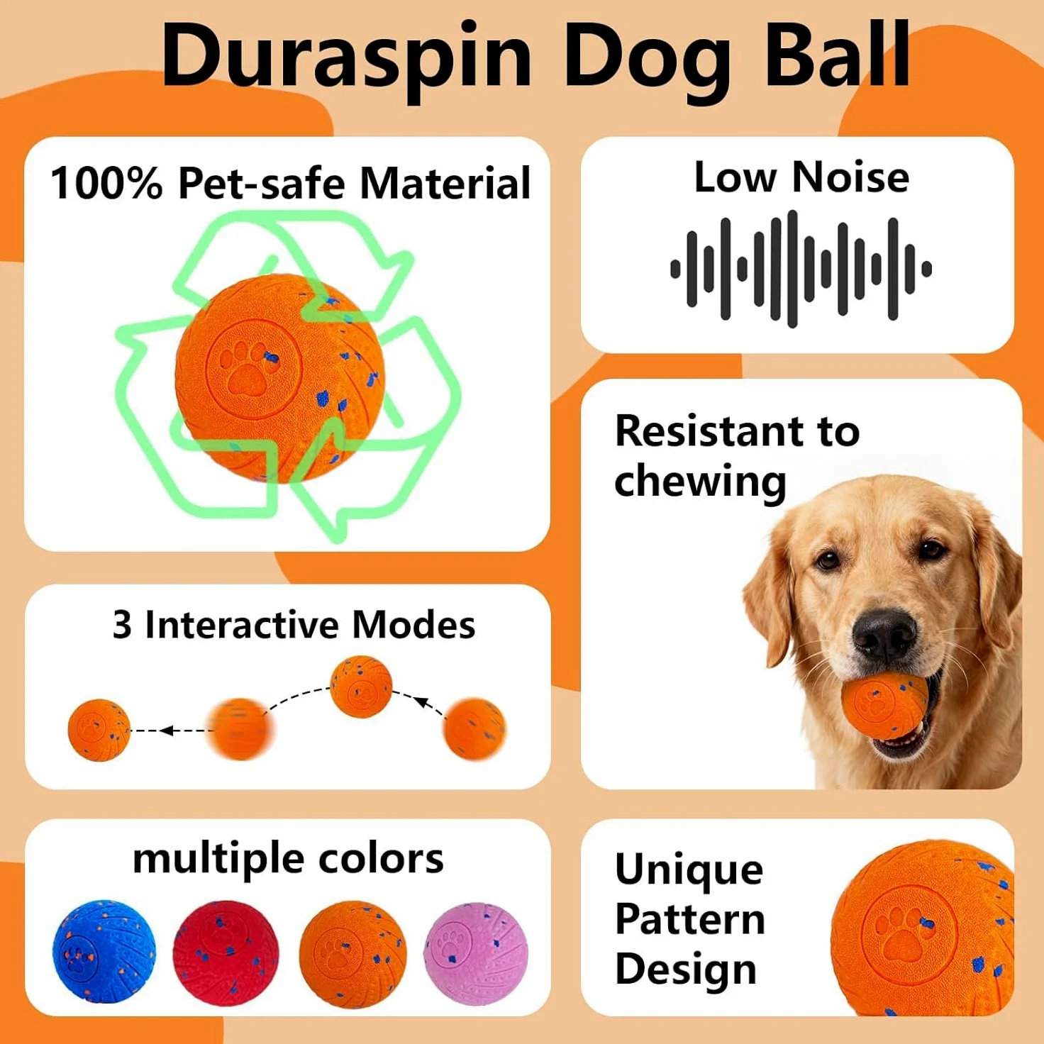 Jouets interactifs pour chien : balle intelligente pour chien – rebondissement automatique, vibration et action de saut ! Design Duraspin durable pour les mâcheurs agressifs. Rechargeable et durable