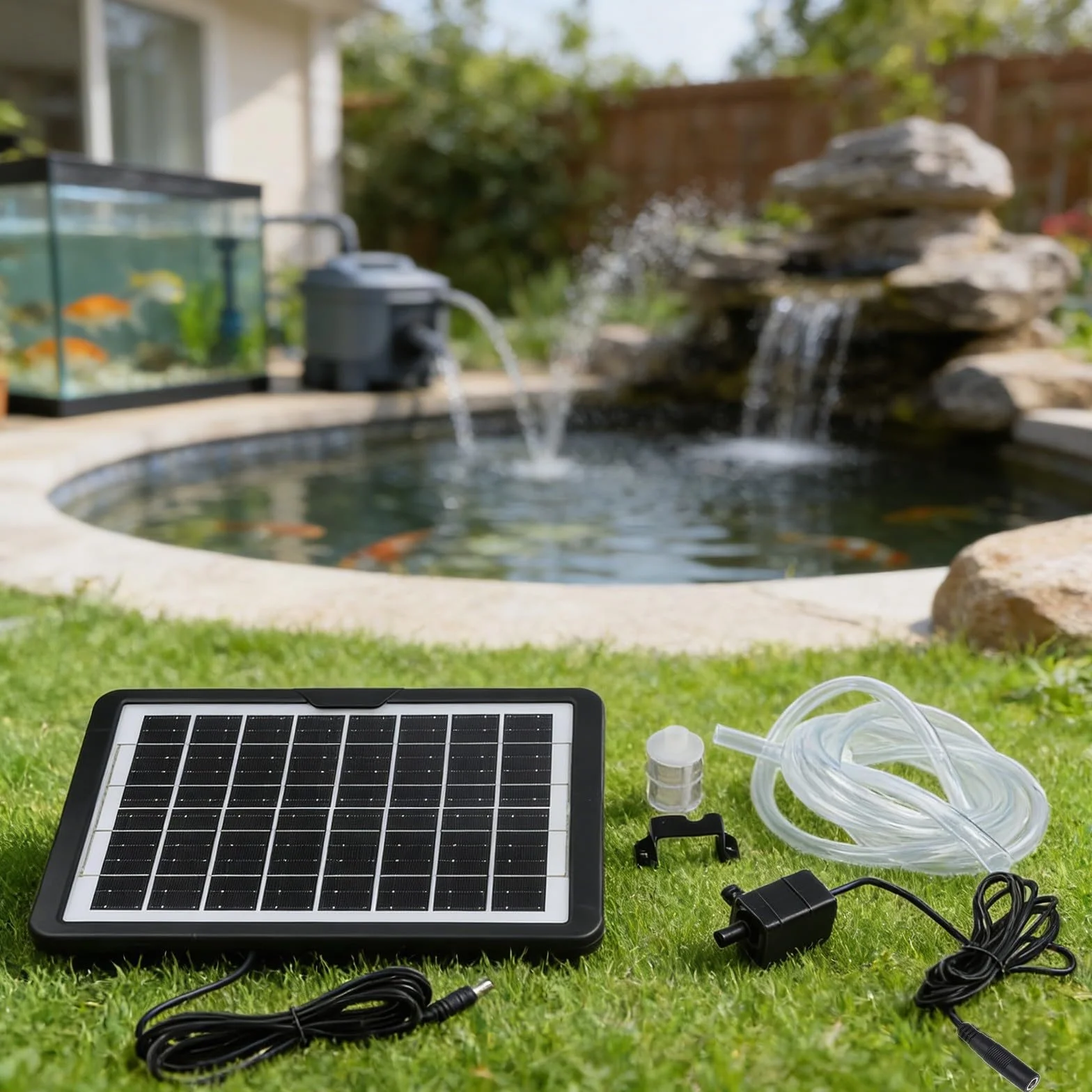 Pompe de bassin solaire 6W 9V 240L/h avec panneau réglable double sortie