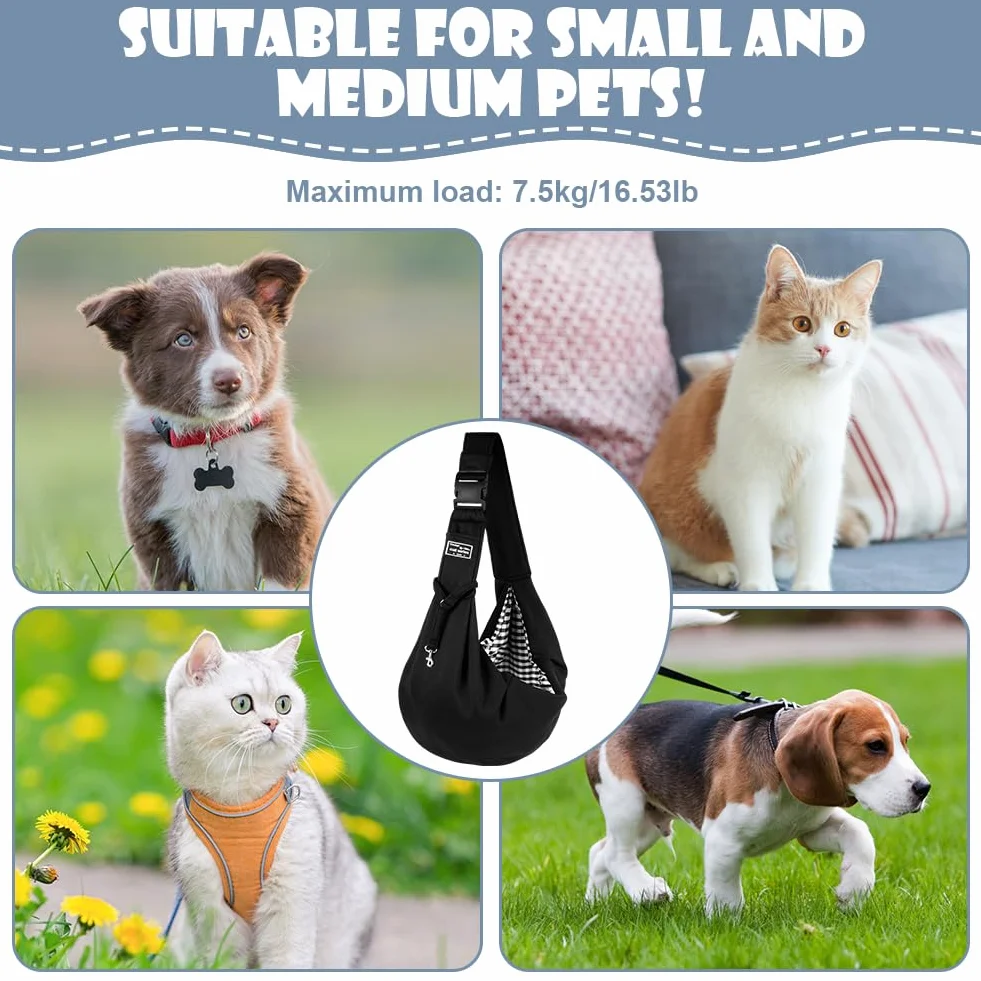 Sac de Transport pour Chien Chat Réglable Mains Libres Jusqu'à 7,5 kg Noir