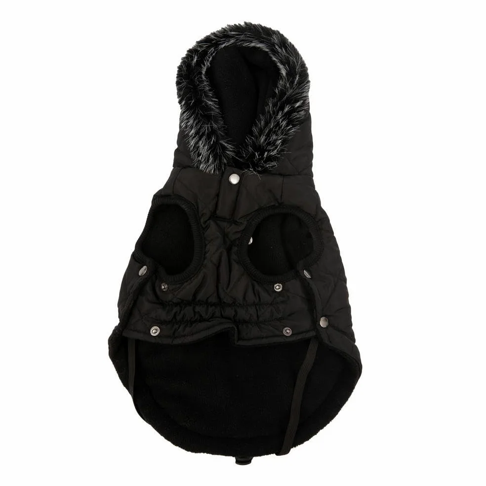 Veste matelassée Chaude pour Chien, Veste Confort Petite Taille 25 cm, Fermeture réglable à Clip, Capuche Amovible et Trou pour Laisse. Doté d'un Bouton Ferme Capuche