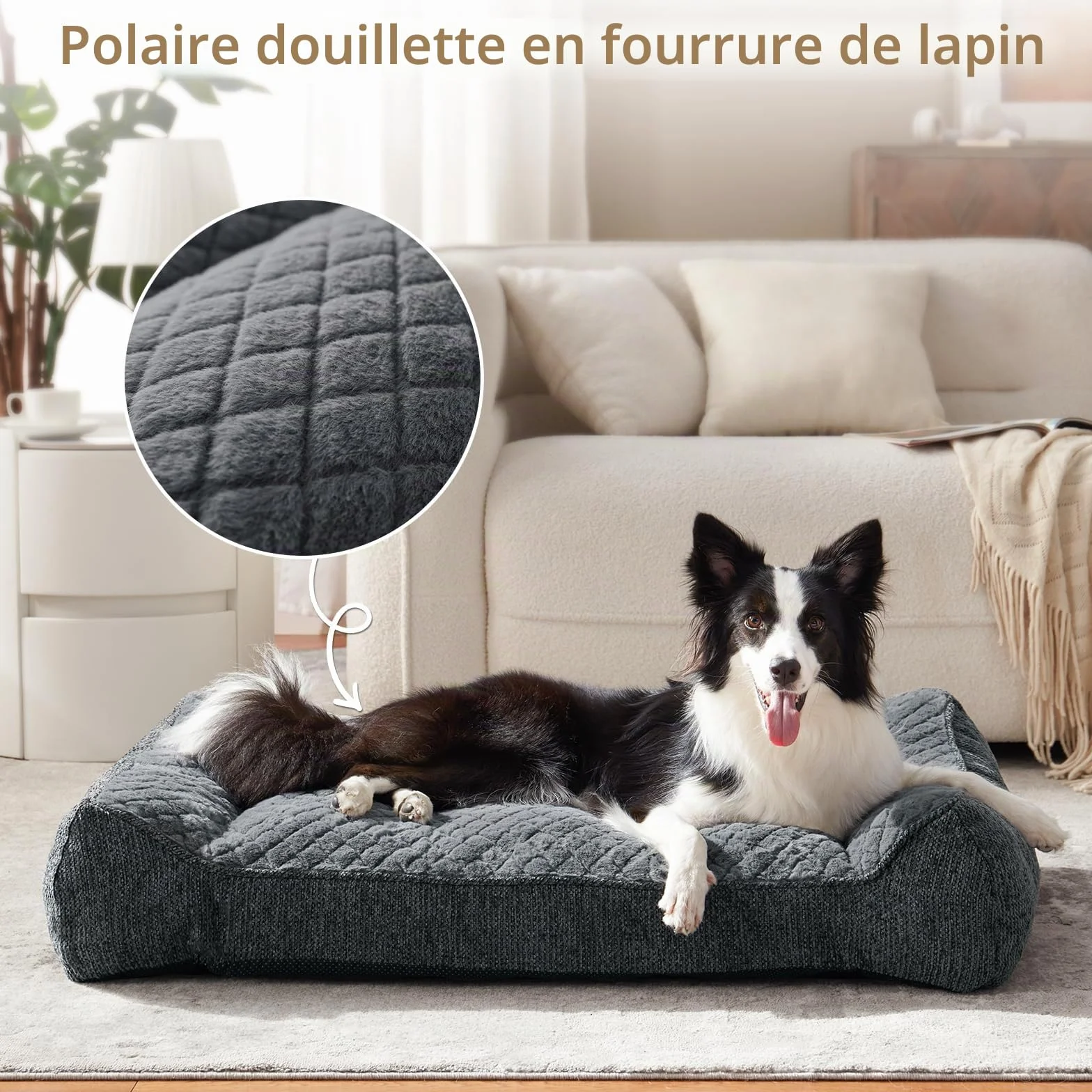 JOEJOY Panier Chien Orthopédique Grande Taille XXL, Coussin Déhoussable Lavable, Canapé Antidérapant Velours Floconné Doux
