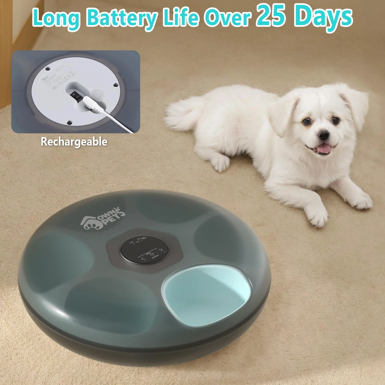 Ownpets Distributeur automatique de nourriture pour chat - 6 repas - Avec 2 blocs réfrigérants - Minuterie programmable - Alimentation automatique pour chats et chiens de petite taille