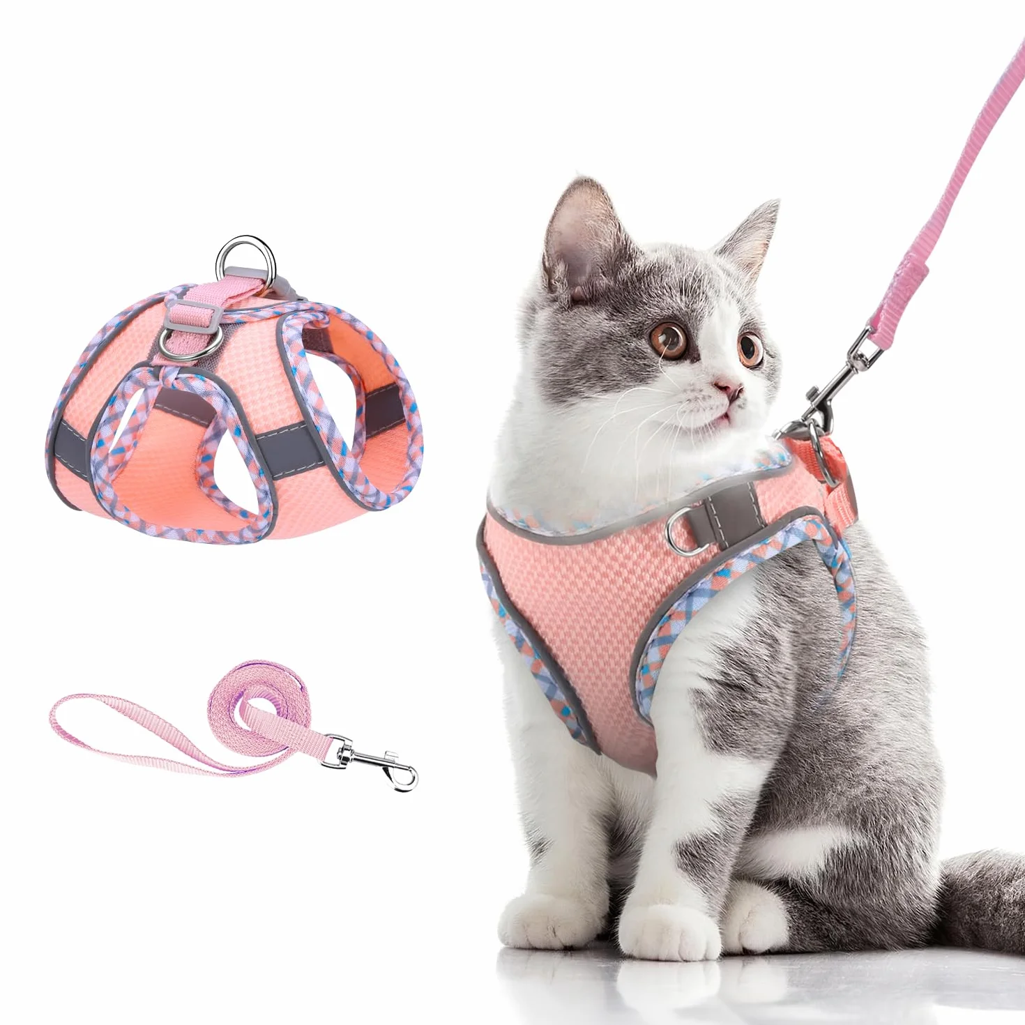 Harnais pour Chat Réglable Anti-Évasion Réfléchissant Respirant avec Laisse, XXS, Rose