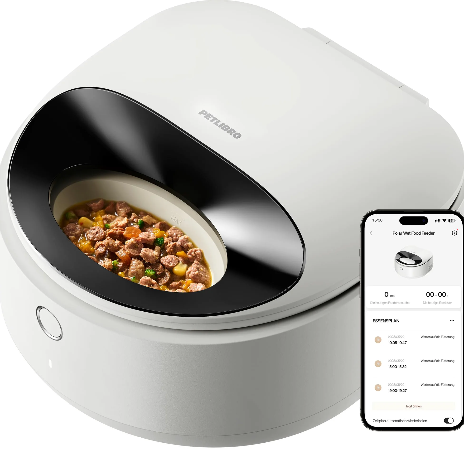 PETLIBRO Distributeur Nourriture Humide Chat, 2,4 GHz WiFi Contrôle par Application Wi-FI, avec Refroidissement Semi-conducteur, 3 Jours de Fraîcheur, Distributeur Croquettes Chat Humide (Blanc)