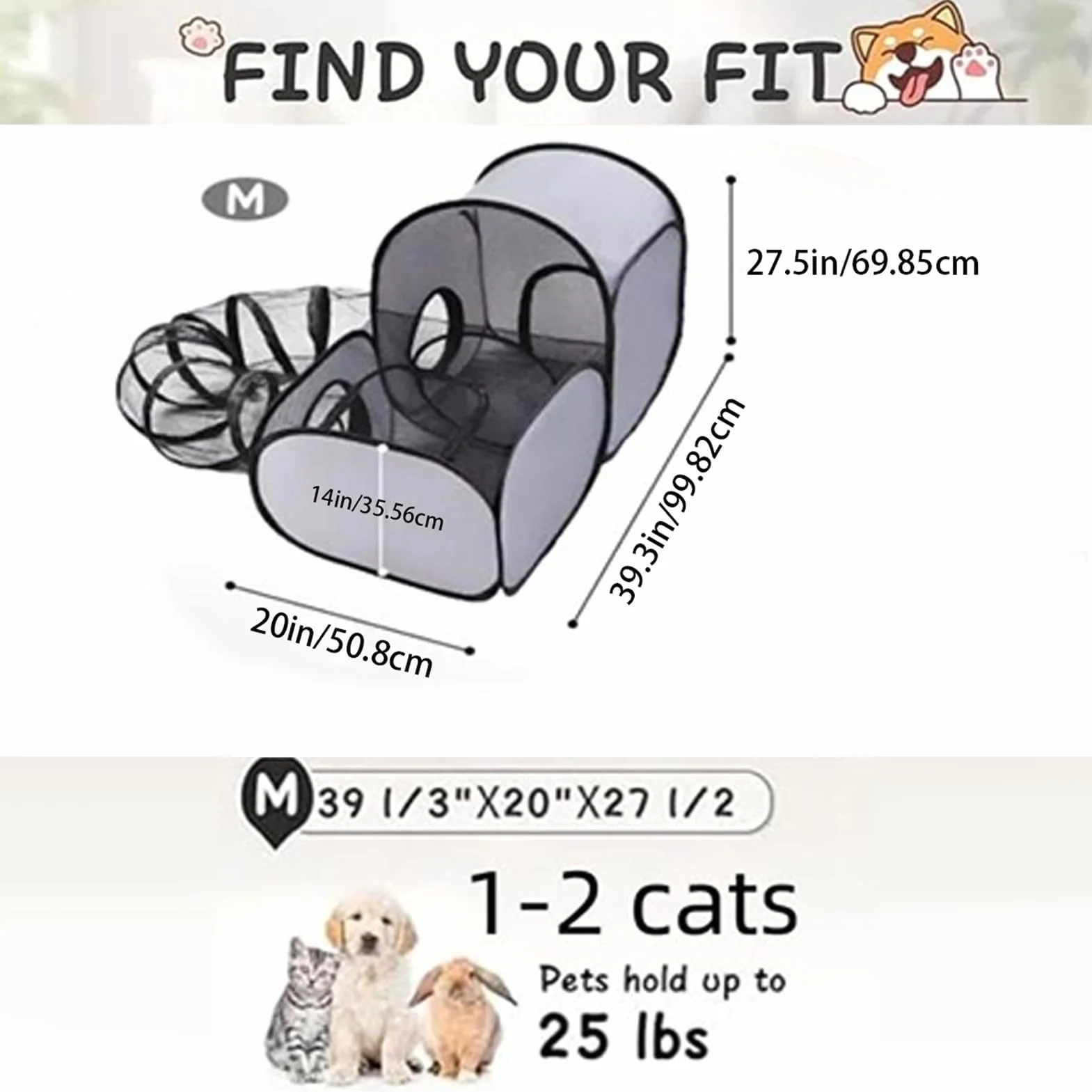 Enclos pour Chat avec Tunnels d'Activités pour Chats et Chiens - Parc Polyvalent pour Camping, Intérieur, Extérieur