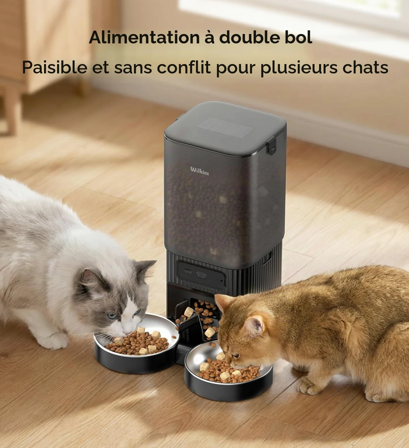 Distributeur Automatique 7L avec APP & WiFi Double-Bande pour Chats/Chiens | 2 bols, 7L, APP, WiFi 2,4G/5G, minuterie programmable, pour plusieurs chats et chiens, noir élégant
