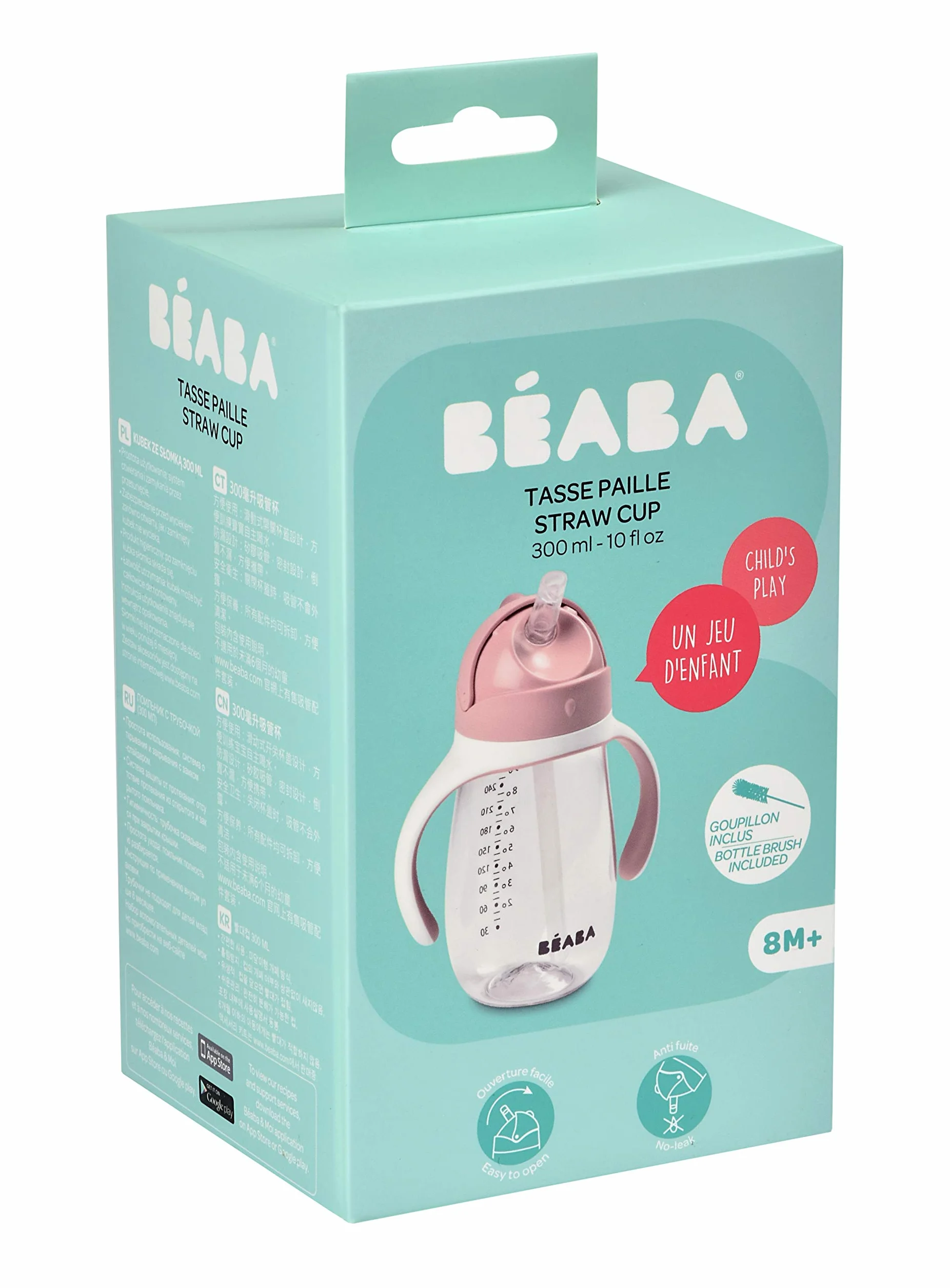 BÉABA Biberon Tasse d'apprentissage 2 en 1 300 ml Old Pink