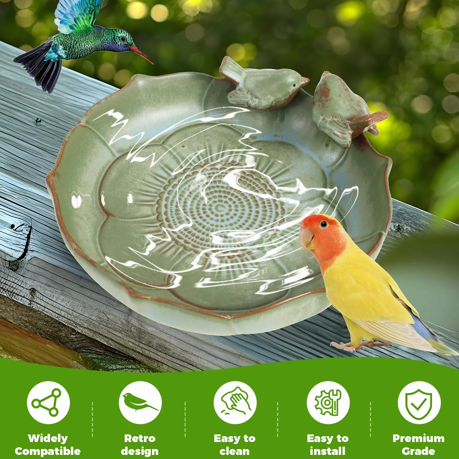 Bain pour Oiseaux en Céramique Émaillée 24 cm Résistant au Gel