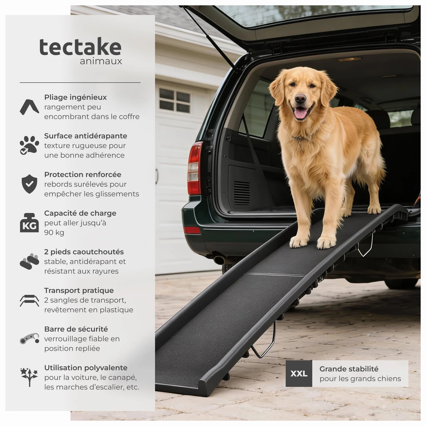 Tectake Rampa Pliable Antidérapante Escalier Voiture Canapé Coffre Max 90 kg