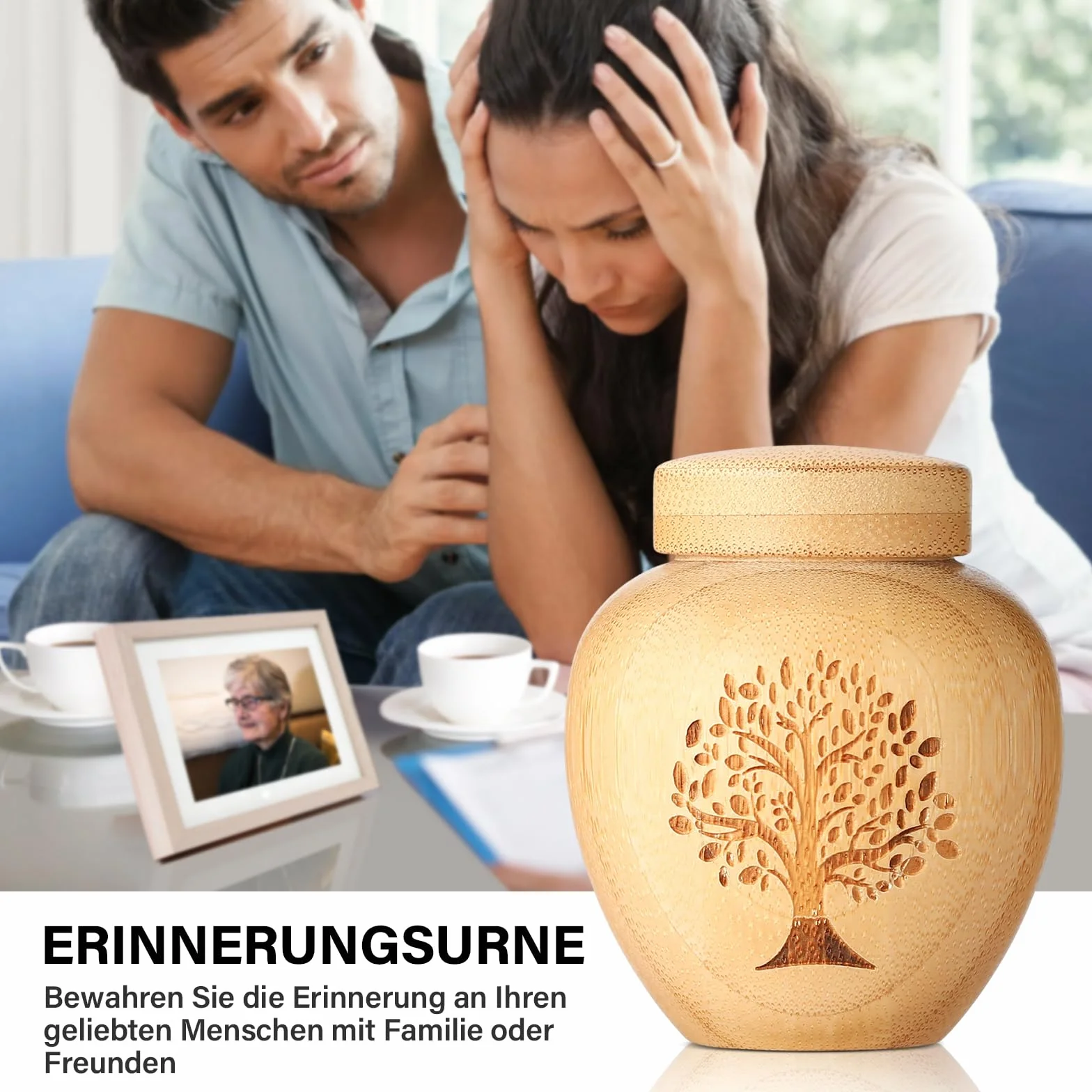 Urne funéraire en Bambou pour Cendres humaines et animaux, Mini Urne de crémation avec Motif Arbre de Vie