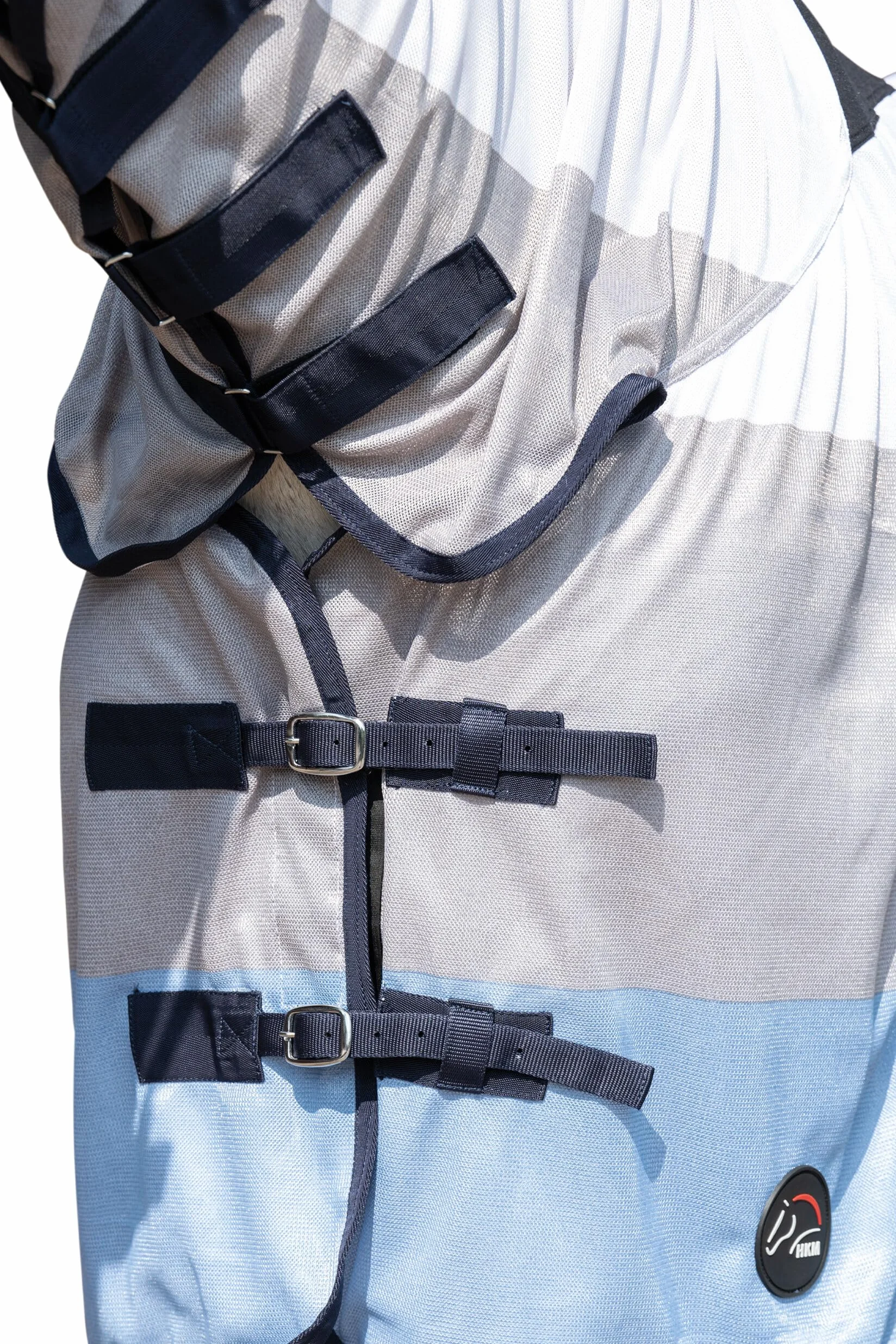 HKM Strong Couverture anti mouches avec collier Bleu/Blanc/Gris 145
