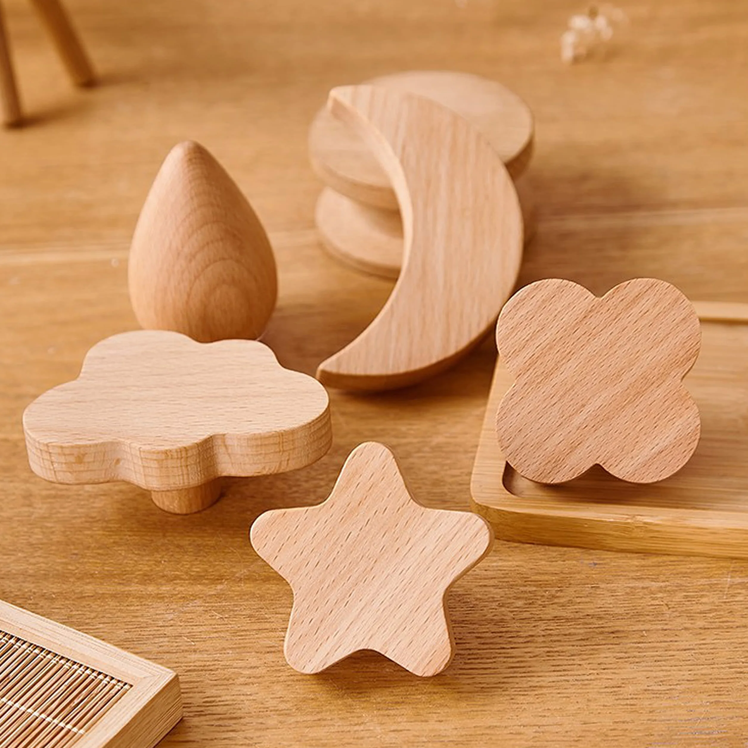 Boutons d'Armoire en Bois pour Chambre d'Enfant - Lot de 6, Poignées Nuage