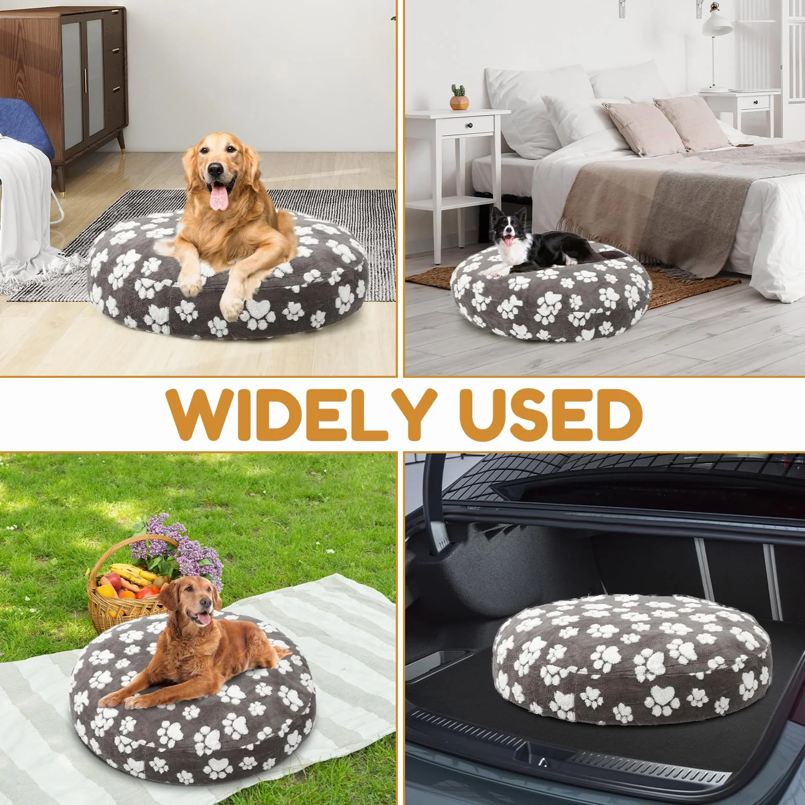 Housse de lit ronde pour chien molleton coton imperméable double face gris foncé 91 cm