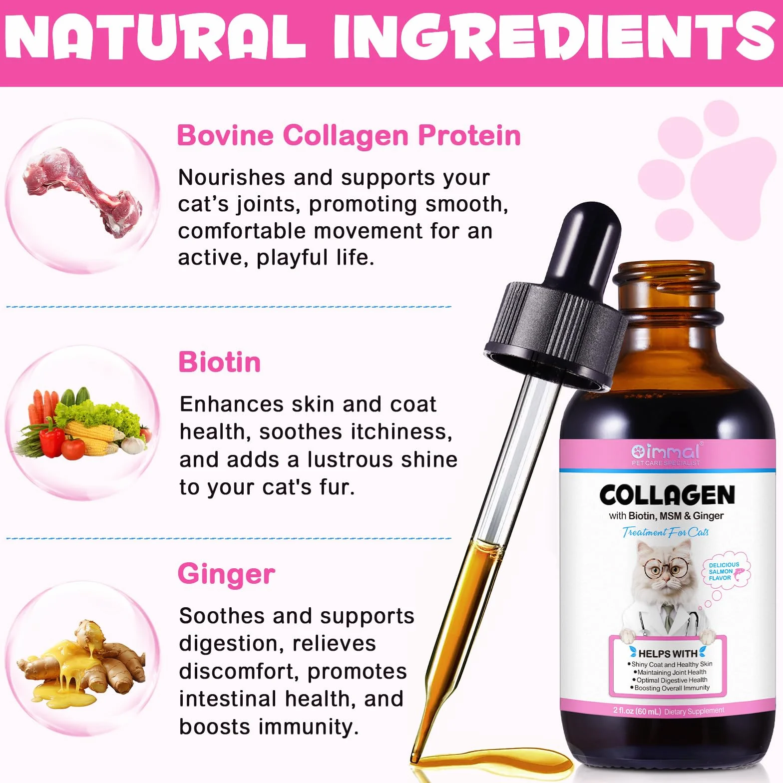 Collagène pour Chats - Soulagement Démangeaisons et Soutien Articulaire - Santé Peau Pelage - 60ml
