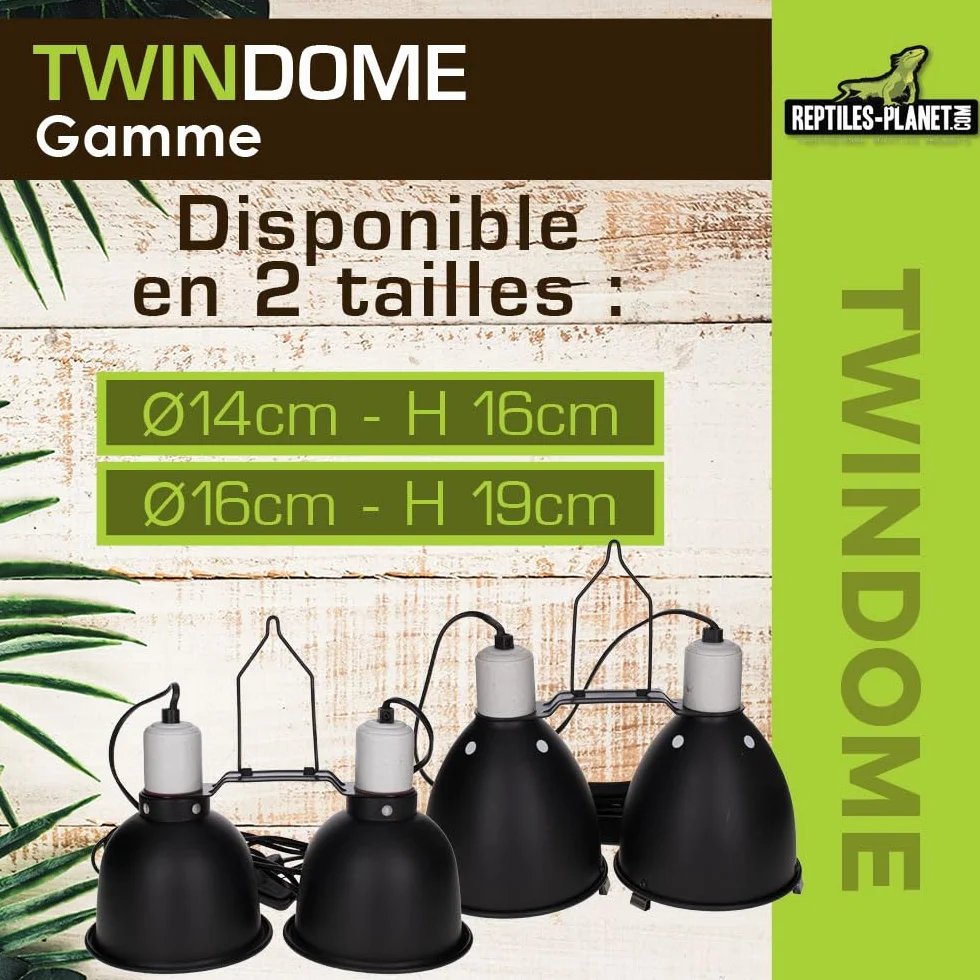 Reptiles Planet Twindome 14 Double Support d'Ampoule à Suspendre ou à Poser sur le Terrarium Ø 14 cm H 16 cm Noir