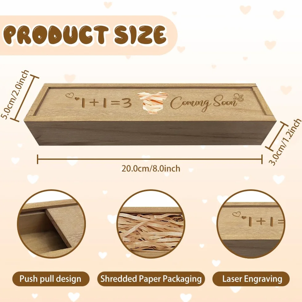 CHGCRAFT Boîte Cadeaux Annonce Grossesse Souvenir Test avec Couvercle Coulissant Bois 8x2x1.2 pouce