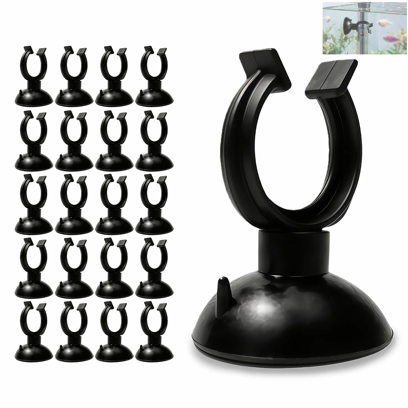 Lot de 25 Ventouses pour Chauffage d'Aquarium, Supports de Ventouse et Clips de Fixation Noirs - Accessoires Aquarium, Ventouse Aquarium, Tuyau Aquarium