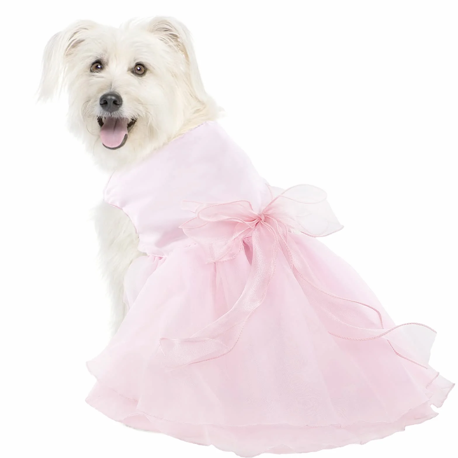 Robe pour Chien Luxe Jupe pour Chiot Princesse Robes d'Été Costume Mariage Noeud Papillon Rose L