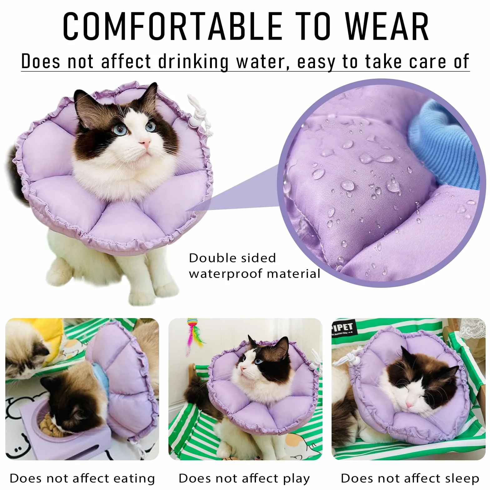 Colerette Chat Anti Léchage, Collier de Récupération Adjustable Imperméable pour Chat