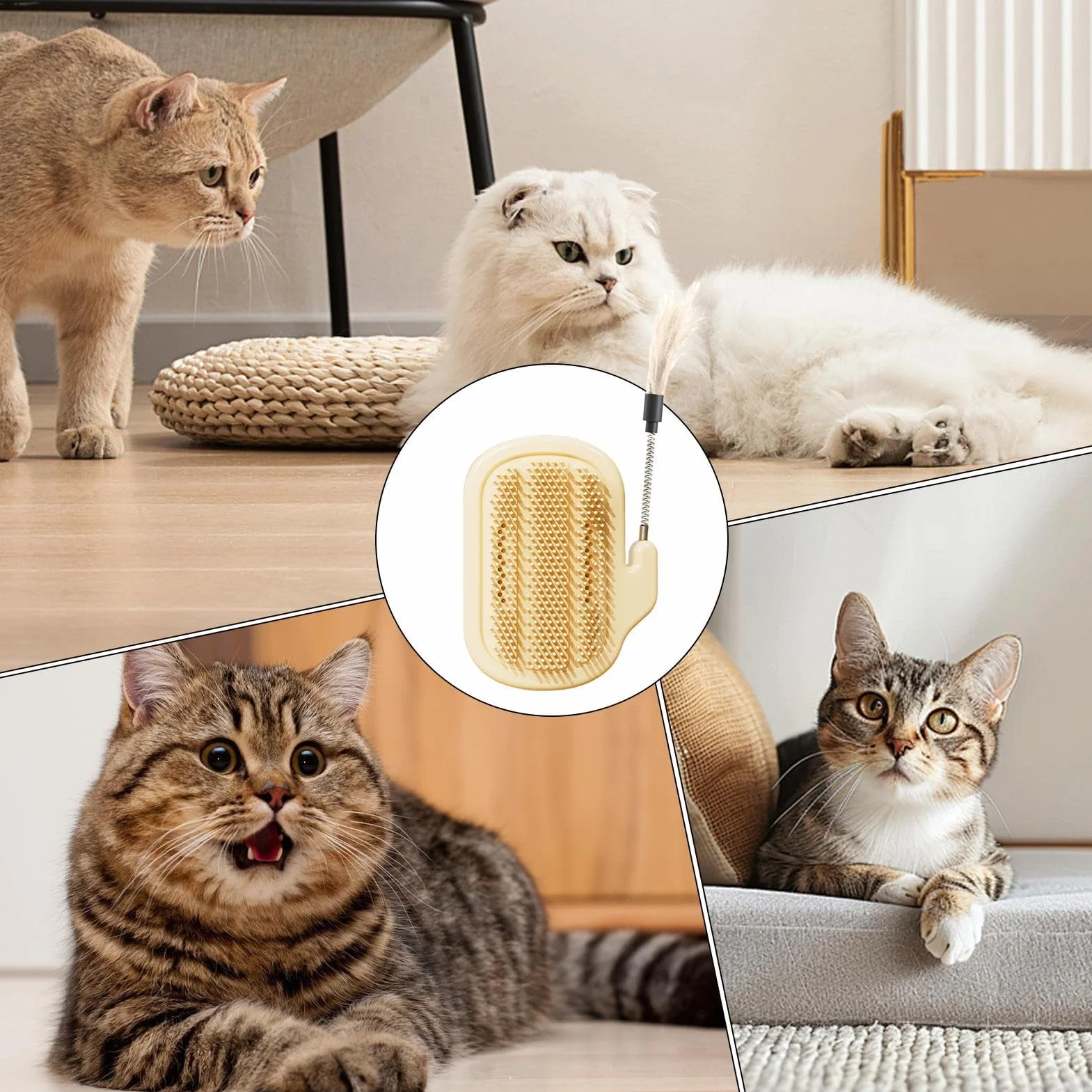 Arbre à chat d'angle avec griffoir, auto-toilettage, herbe à chat et brosse en sisal