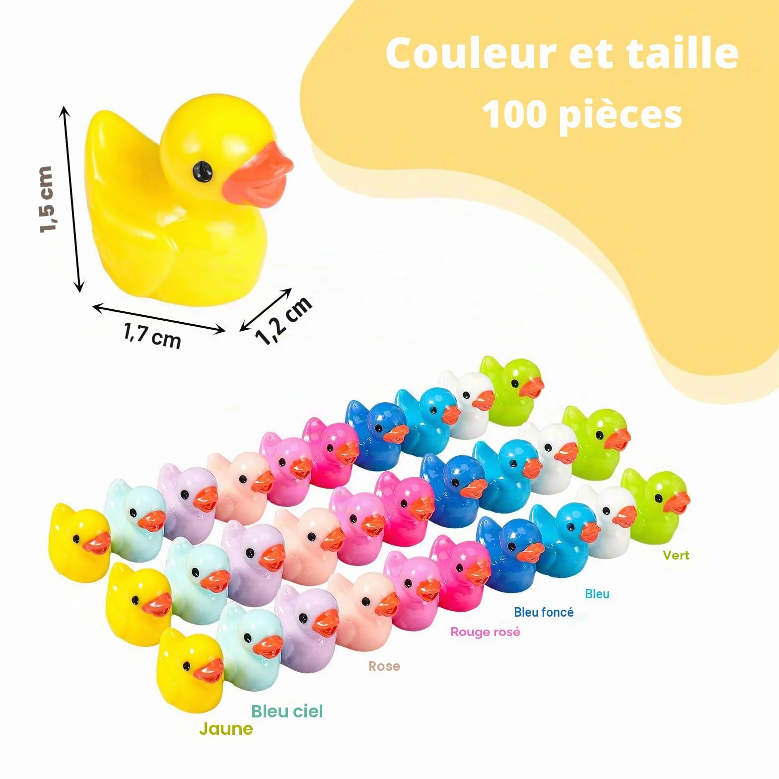 Lot de 100 Mini Canards en Résine 10 Couleurs Canards Miniatures pour Aquarium Jardin Paysage