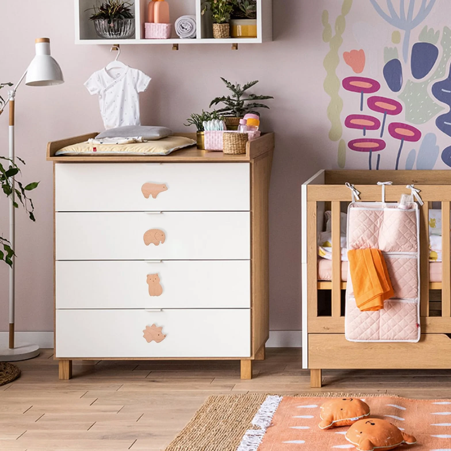 Poignées de tiroir en bois forme animal lot de 12 avec vis chambre enfant