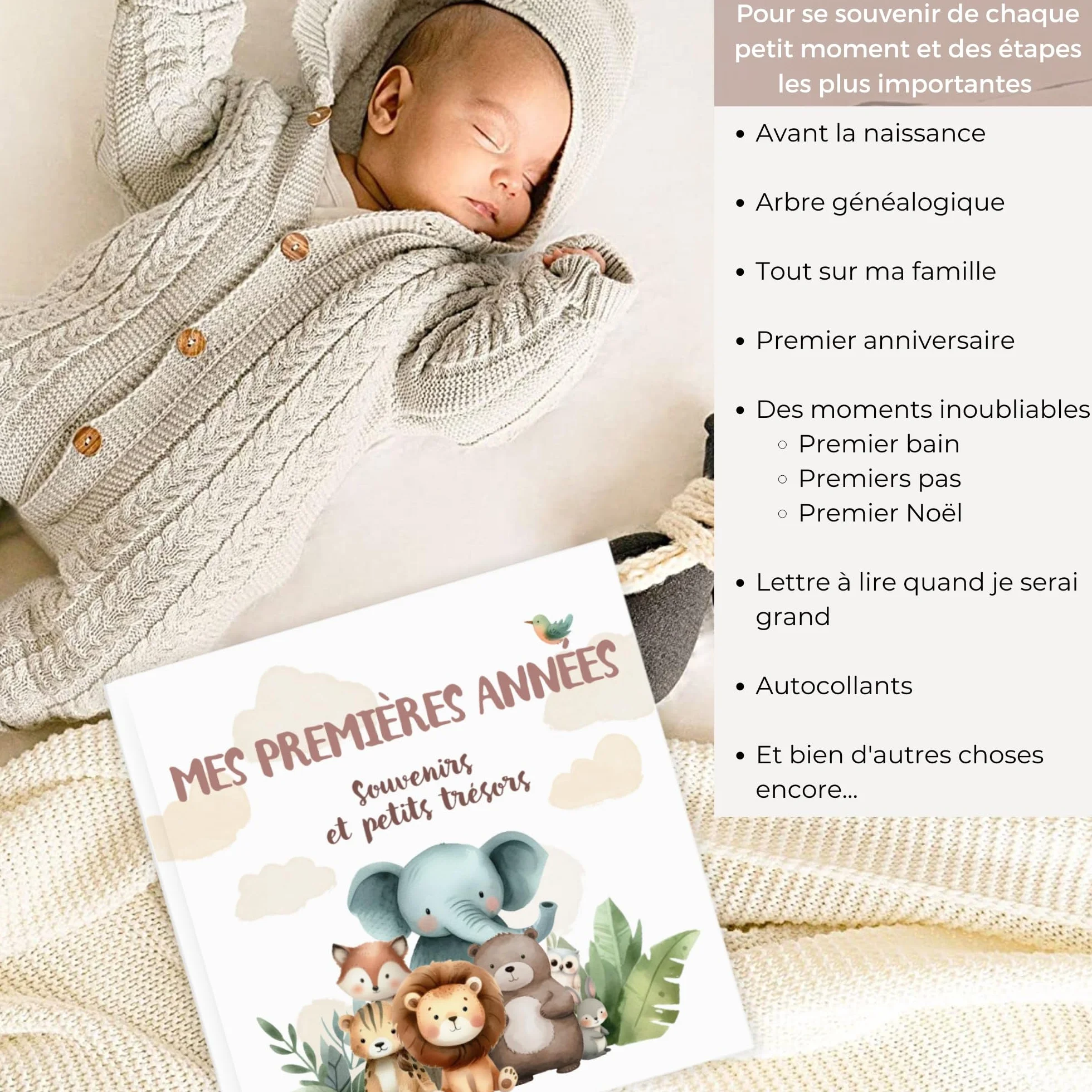 Livre de Naissance Bébé Album Photo Première Année 50 Pages Autocollants Cadeau Naissance