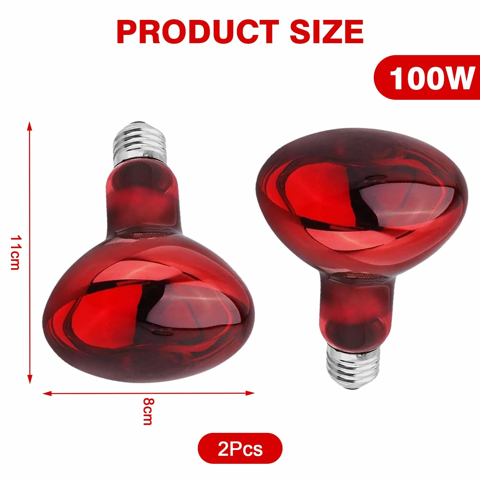 Lampe Chauffante Infrarouge Reptile 100W E27 Rouge Dimmable 2 Pièces