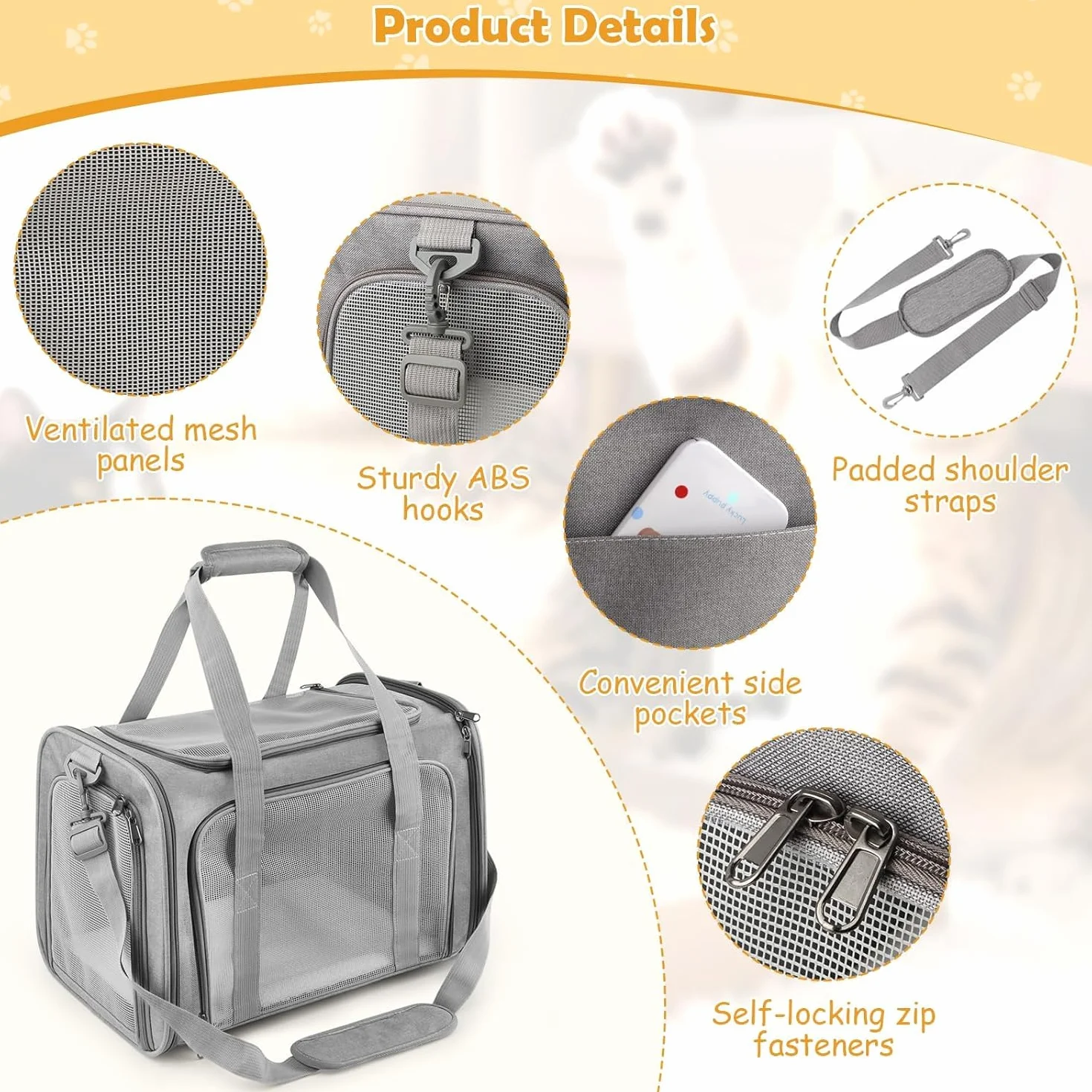 Sac Transport Chat, Sac Transport Chien d'Extérieur Pliable et Respirant, 45 x 30 x 30 cm, Caisse de Transport Chat avec Matelas Souple, Sac Chat Transport