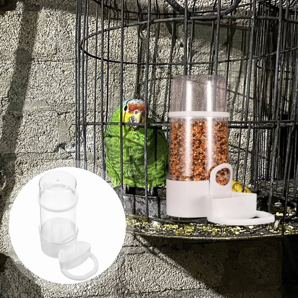 Abreuvoir Automatique pour Oiseaux, Distributeur d'Eau par Gravité avec Clip, Plastique Blanc Transparent, 2 Pièces