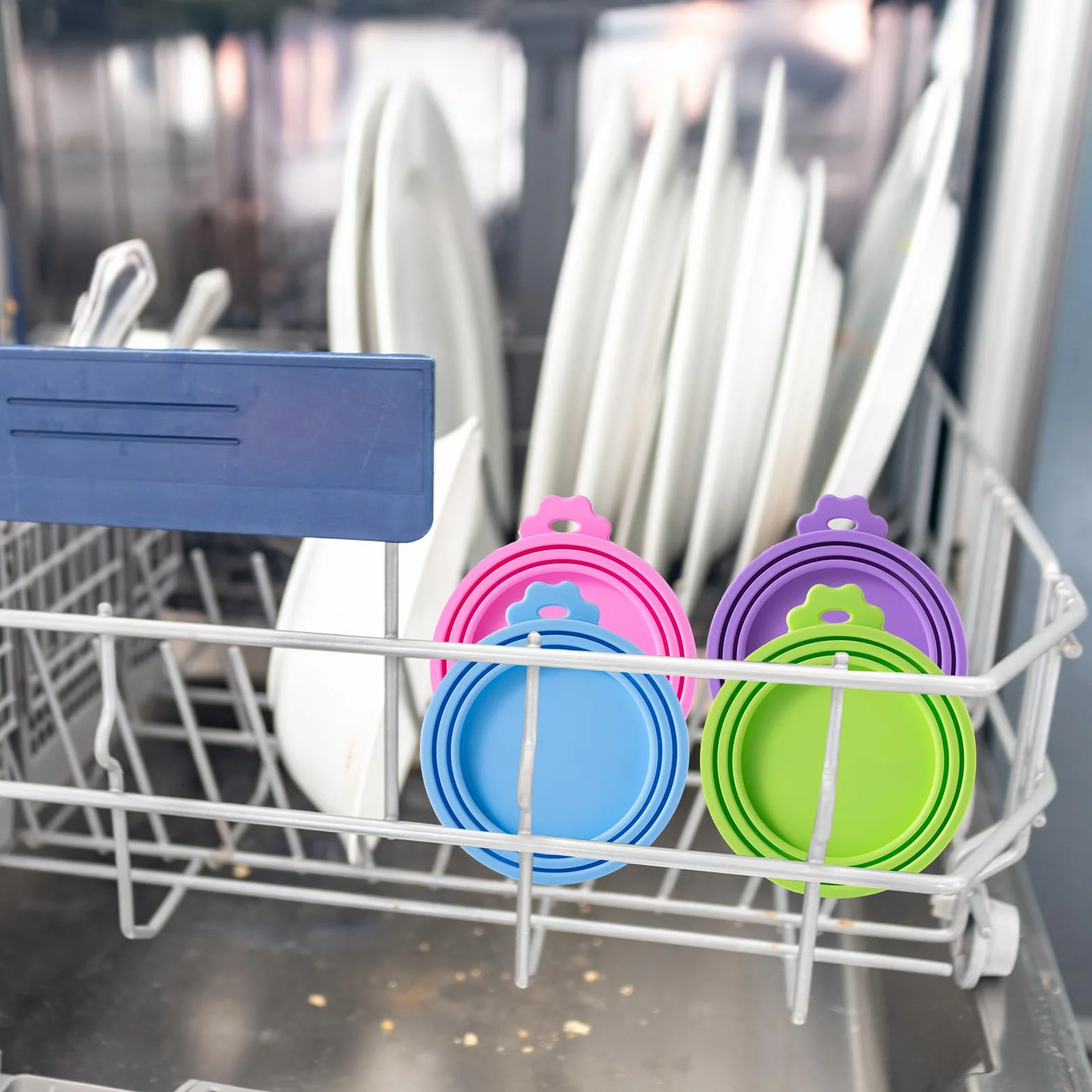 Silicone Couvercles Universels pour Boîtes de Conserve Set de 4 Couleurs Modèle Relief Ouverture Portable