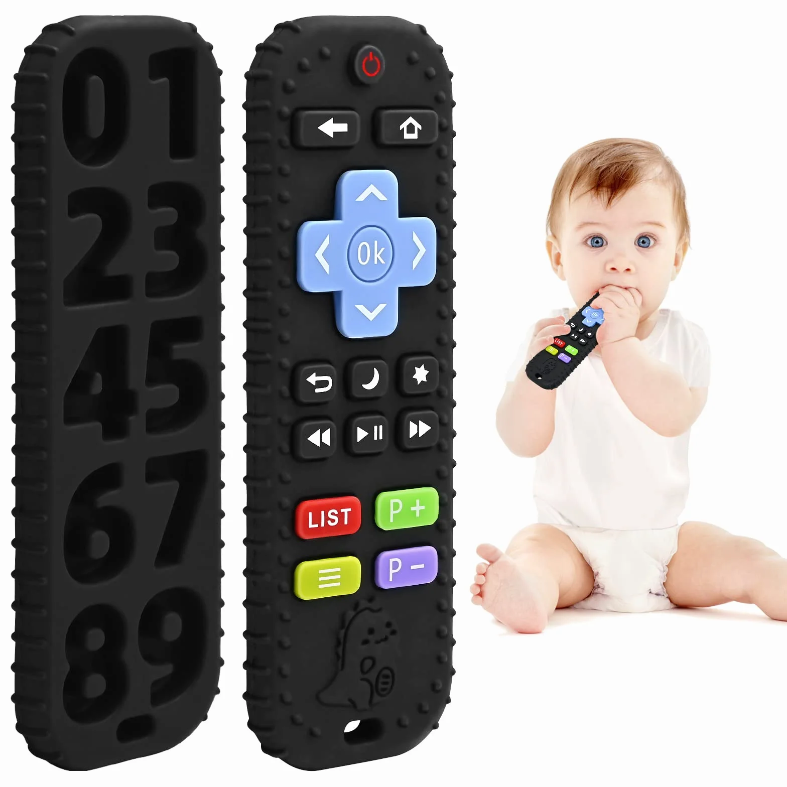 Soulagement des Dentition Jouet pour Bébés 3-12 Mois Télécommande en Silicone Sensoriel Noir