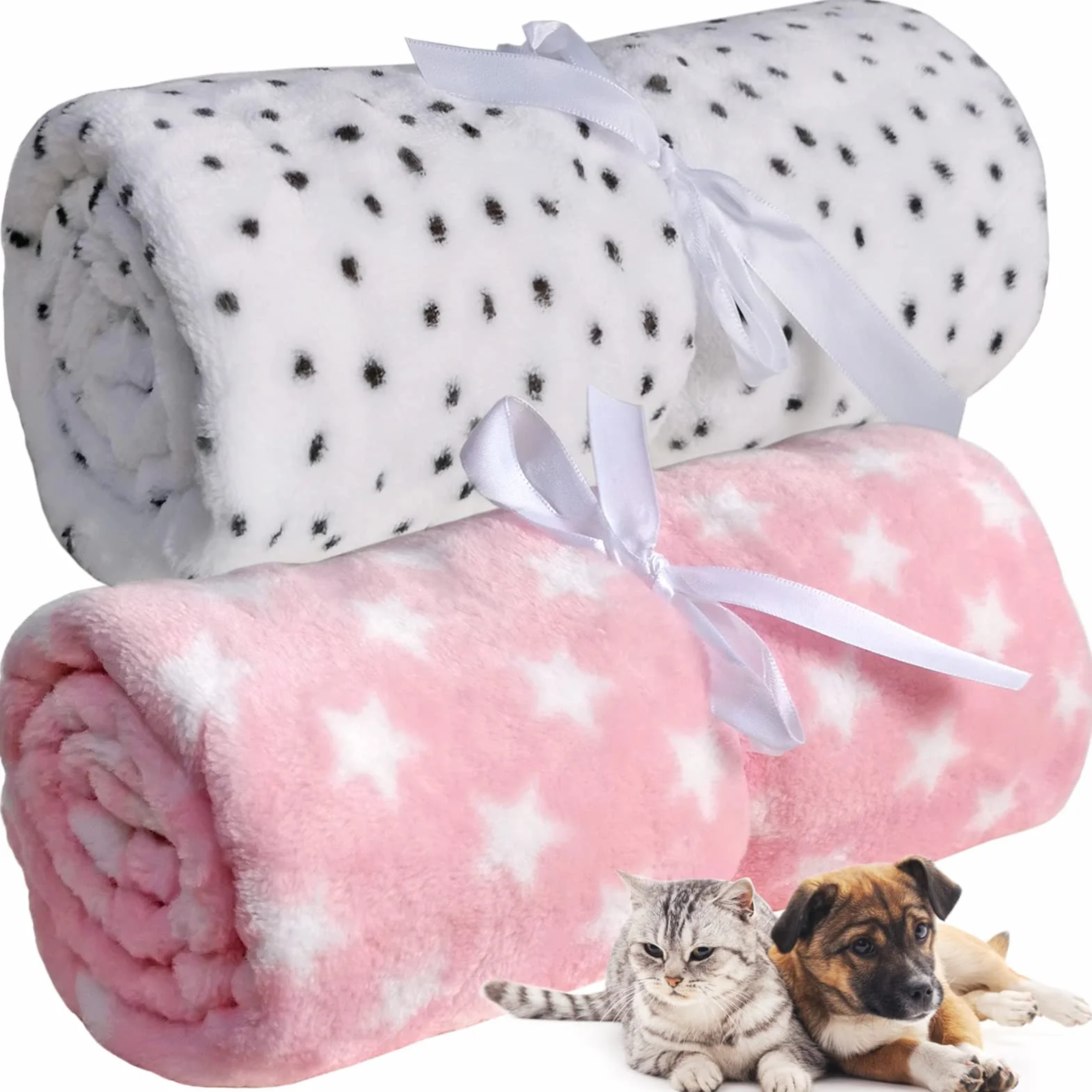 LeerKing Couverture Chien Peluche Ultra-léger Flanelle Polaire Lavable Rose Blanc 75X100cm