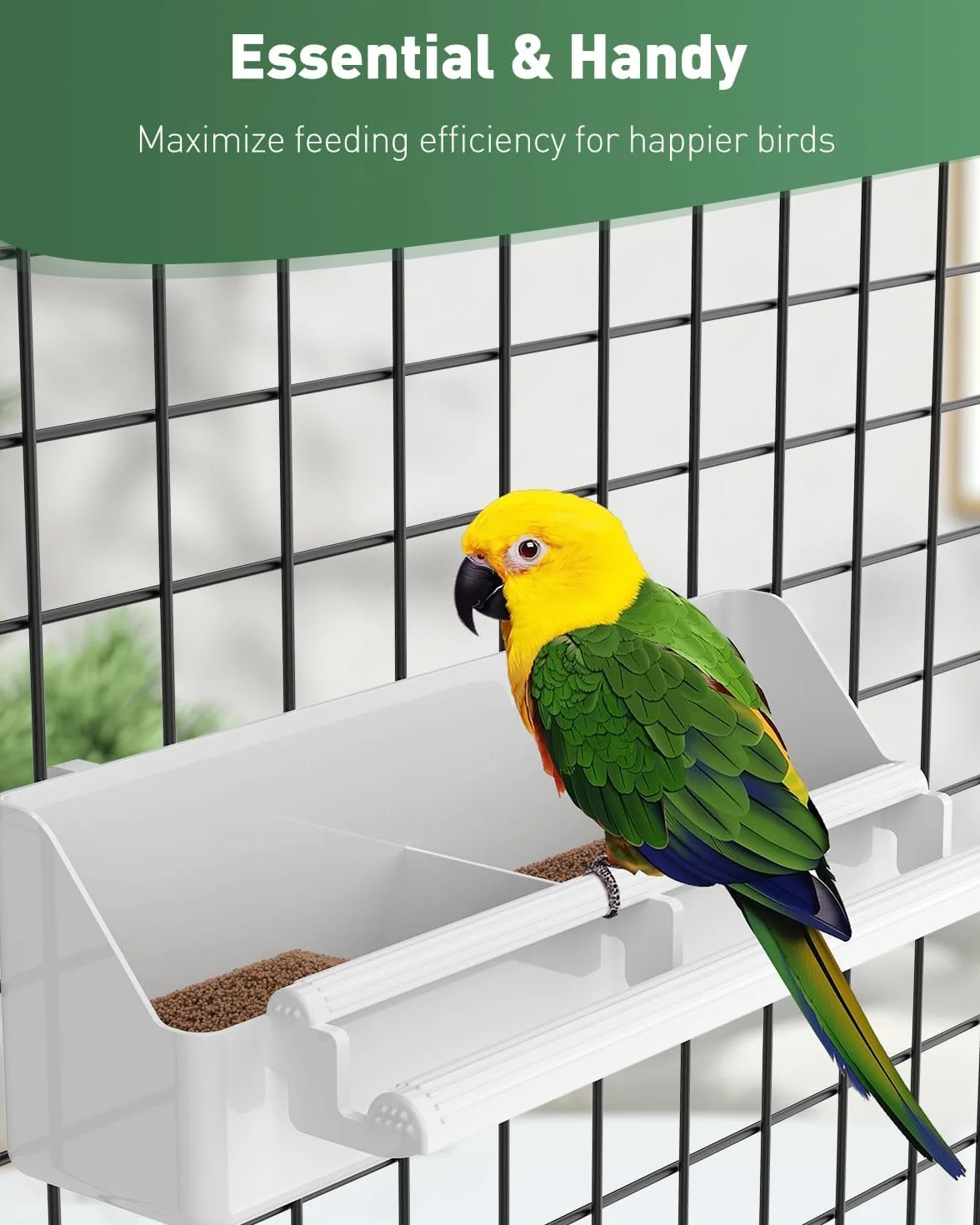 Pawfly 2 pièces Mangeoires pour Cage Suspendues en Plastique avec Crochets, Distributeur d'eau pour Oiseaux avec Perchoirs, Abreuvoir et Bol à Nourriture pour Perruche Calopsitte Canari