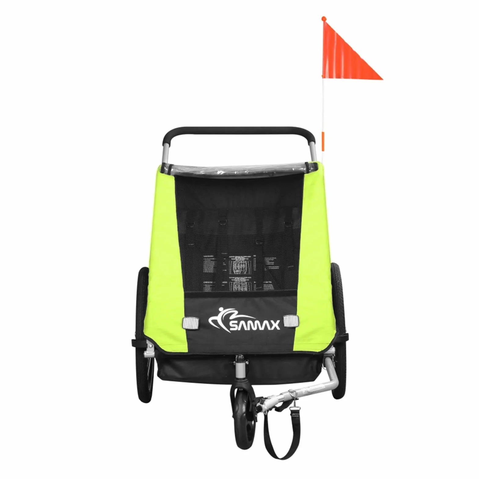 SAMAX Remorque Vélo Convertible Jogger 2en1 360° Rotatif pour 2 Enfants Amortisseur Transport Poussette Vert - Black Edition