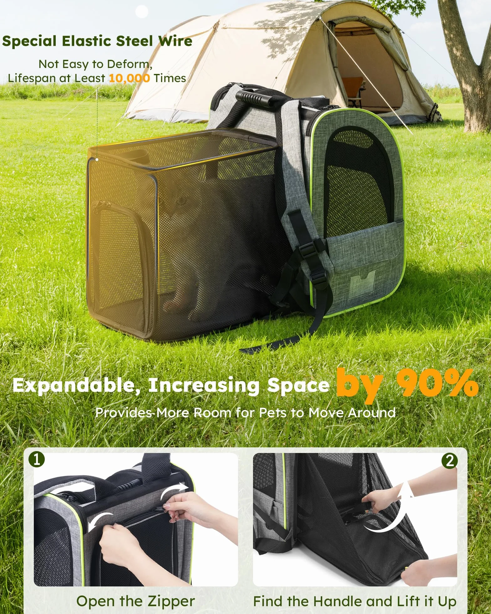 Pecute Sac Transport Chat Petit Chien Extensible, Sac a Dos Chat Respirant, Sac de Transport pour Chat avec Matelas en Peluche, Gris