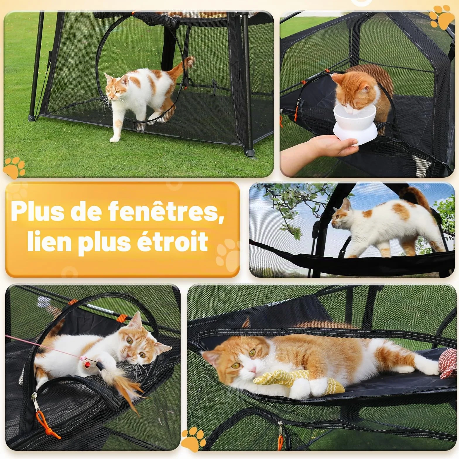 Rywell Enclos pour Chat Extérieur 145x110x110cm 3 Niveaux Pliable avec Sac de Transport
