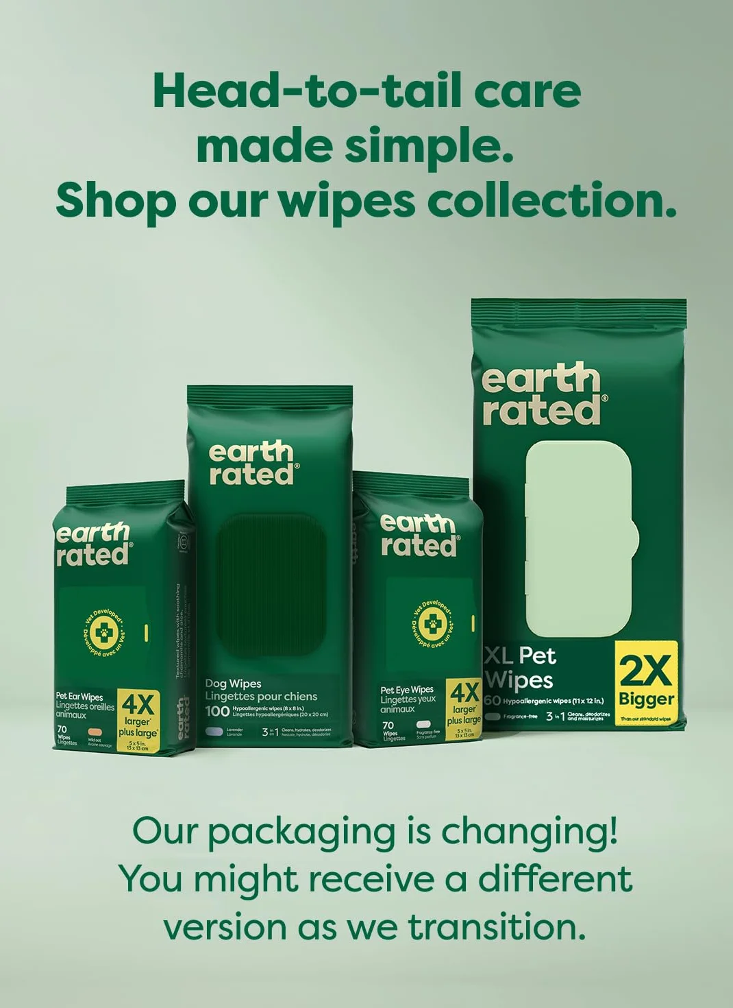 Earth Rated Lingettes hypoallergéniques pour Chiens, Lavande, 100 lingettes
