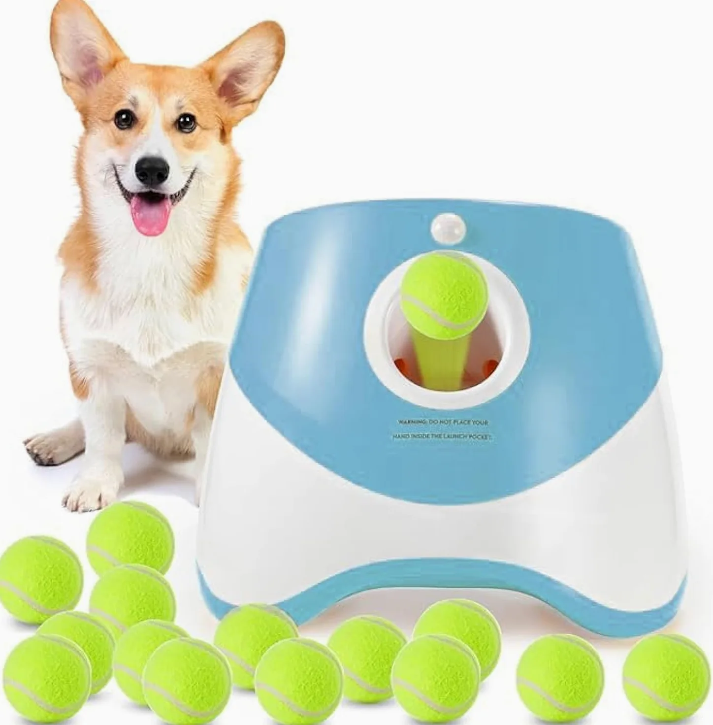 MEKAPLE Lanceur automatique de balles pour chien, lanceur de balles pour chien avec 3 distances de lancement, jouets interactifs pour petits chiens d'intérieur et d'extérieur, 15 mini balles de tennis