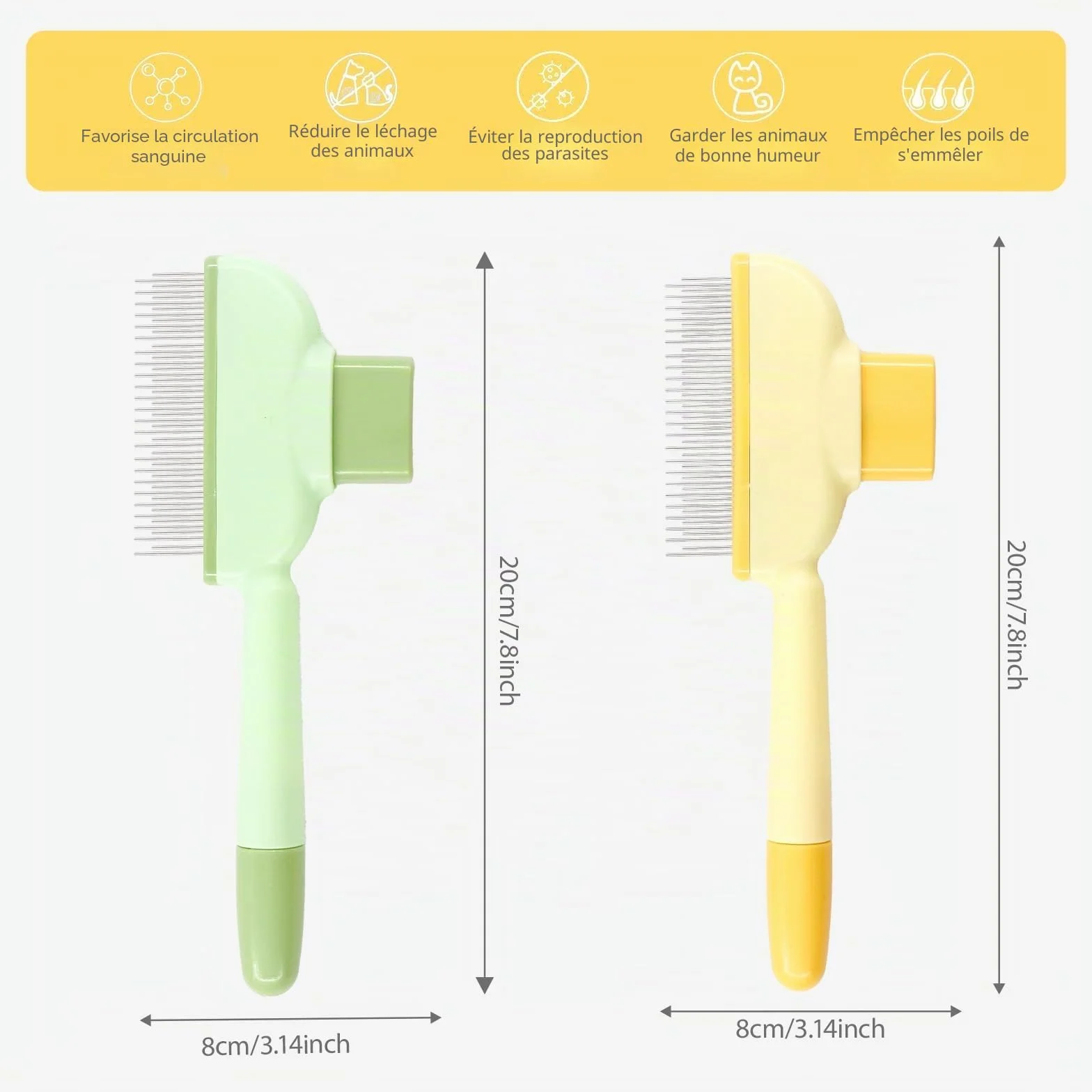 Brosse Fellblitz pour chat, peigne autonettoyant anti-puces avec bouton de déclenchement