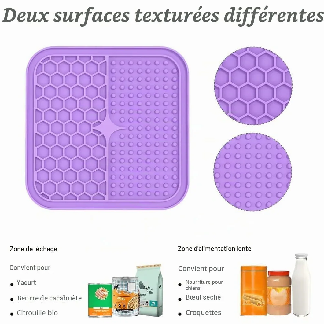 Tapis de Léchage Chiens et Chats 15x15cm Alimentation Lente Anti-Anxiété Bleu Ciel Violet