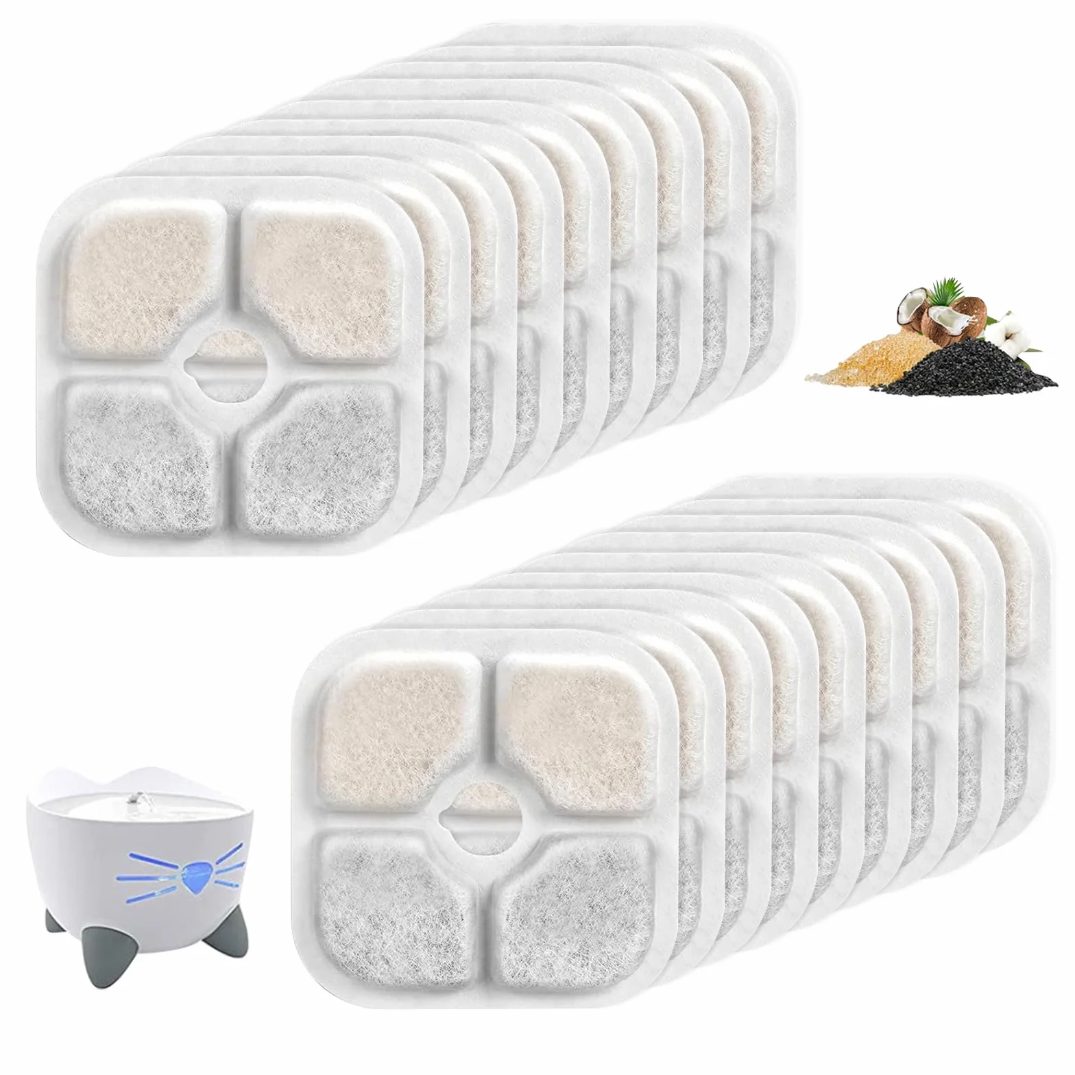 Filtre Fontaine Eau Chat Compatible Catit, Système de Triple Filtration Résine Charbon Actif 2,5-3L